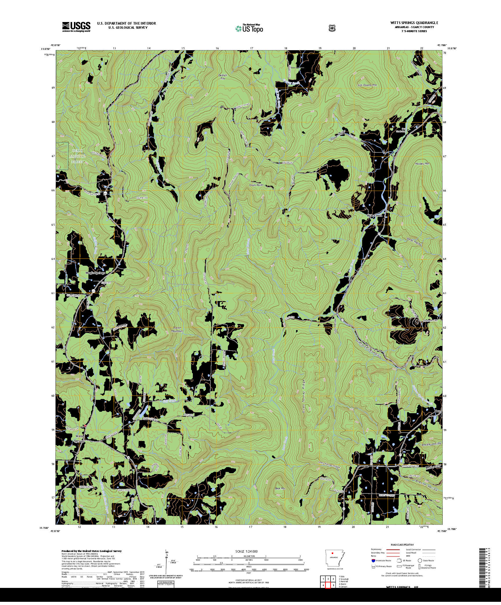 US TOPO 7.5-MINUTE MAP FOR WITTS SPRINGS, AR