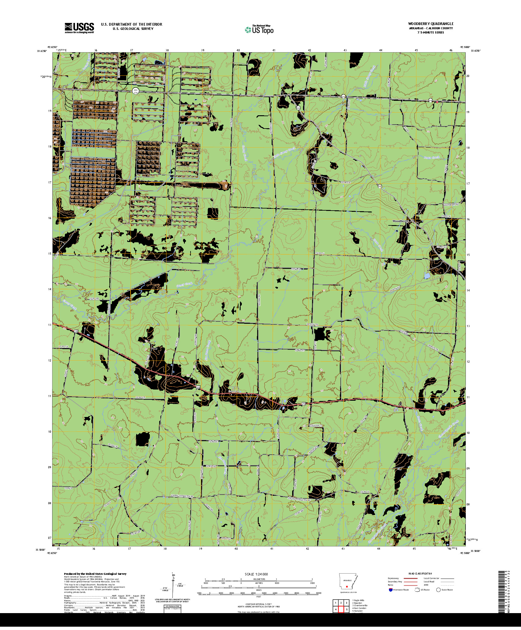 US TOPO 7.5-MINUTE MAP FOR WOODBERRY, AR