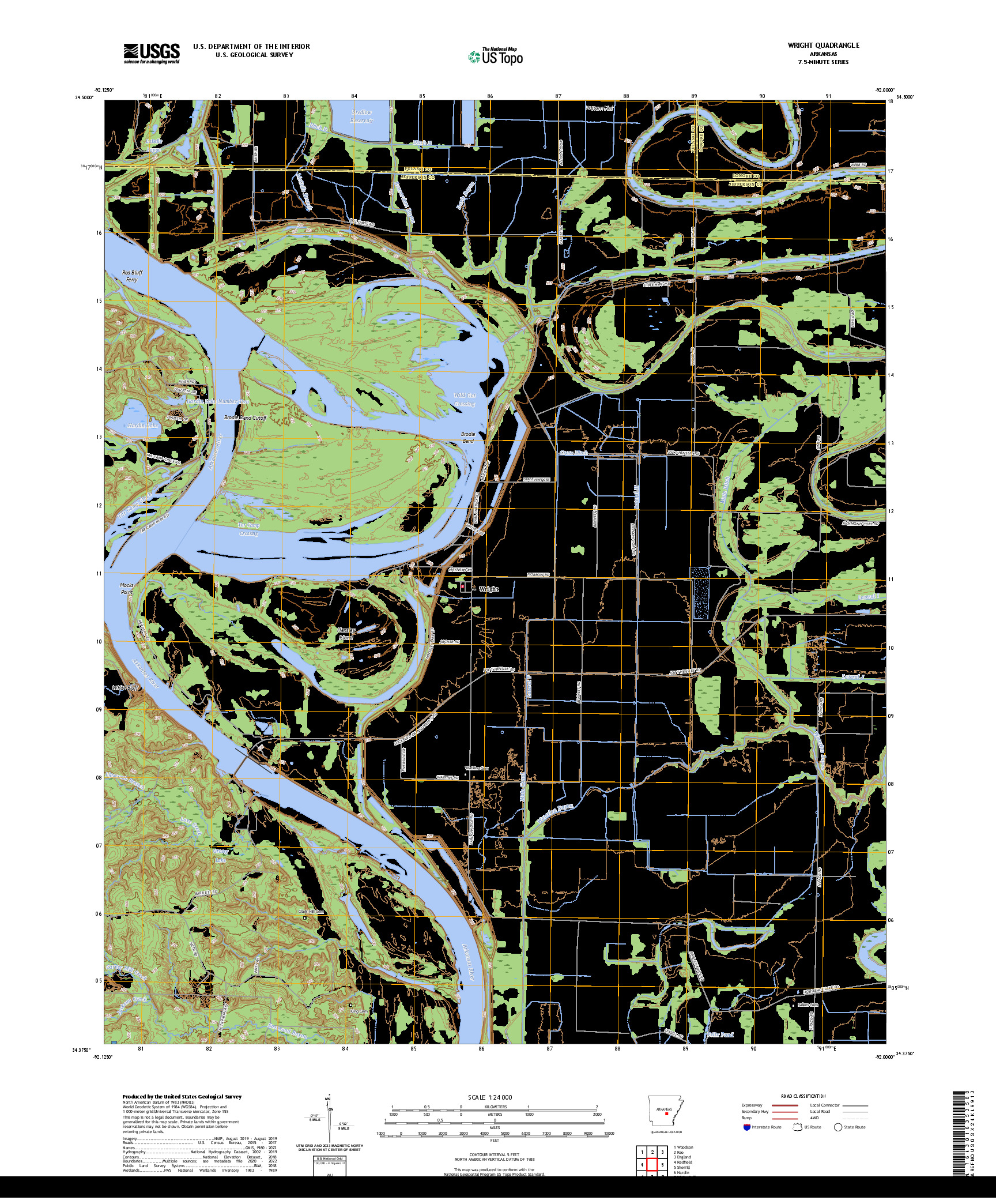 US TOPO 7.5-MINUTE MAP FOR WRIGHT, AR
