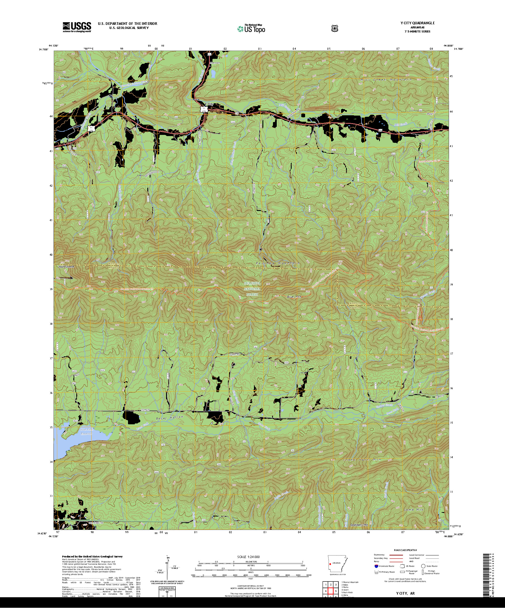 US TOPO 7.5-MINUTE MAP FOR Y CITY, AR