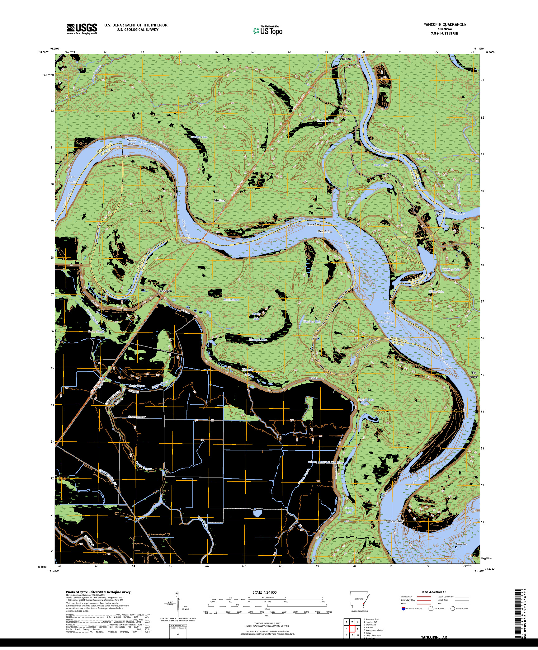 US TOPO 7.5-MINUTE MAP FOR YANCOPIN, AR