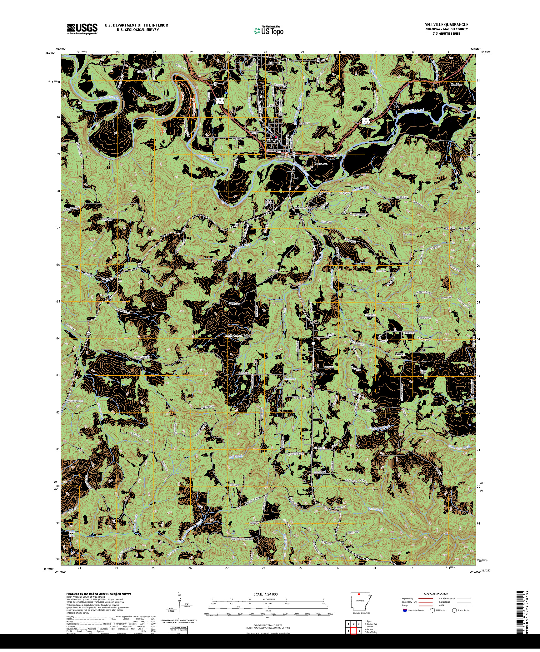 US TOPO 7.5-MINUTE MAP FOR YELLVILLE, AR