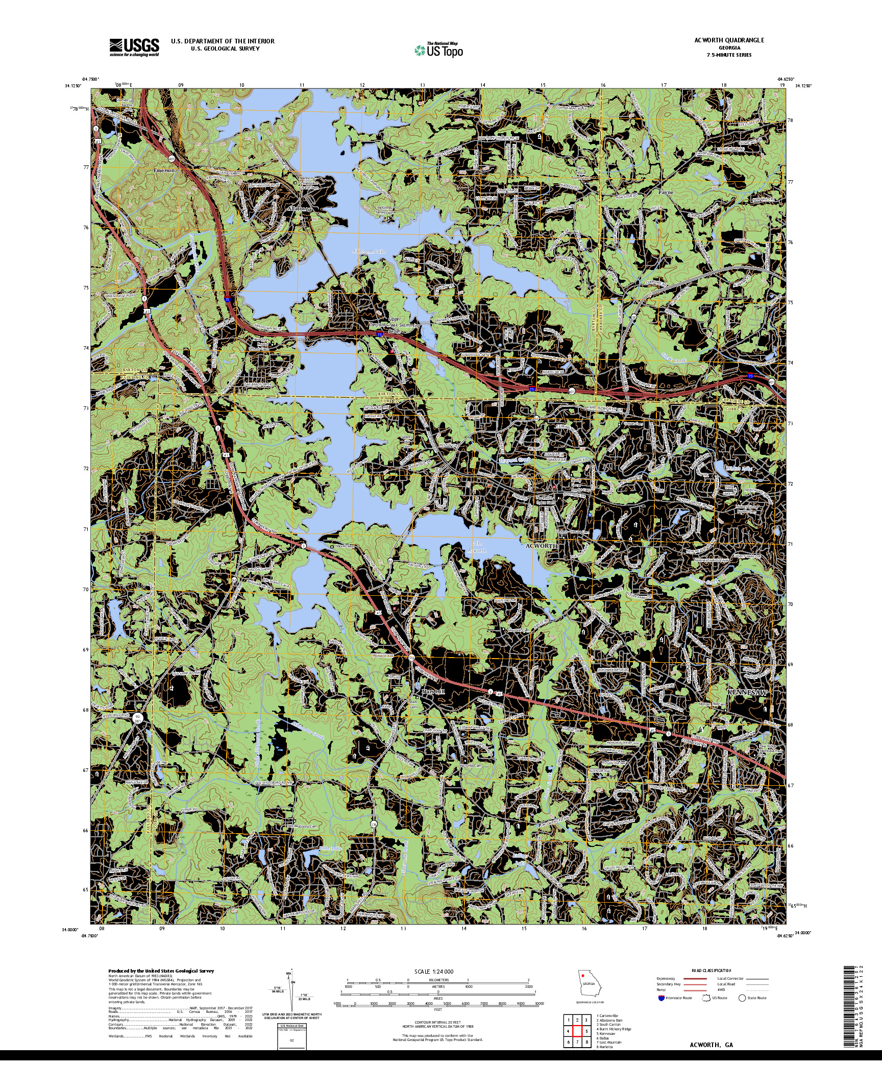 US TOPO 7.5-MINUTE MAP FOR ACWORTH, GA