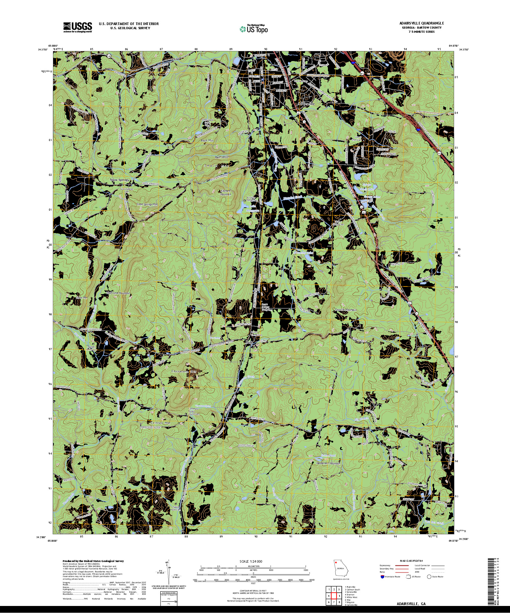 US TOPO 7.5-MINUTE MAP FOR ADAIRSVILLE, GA
