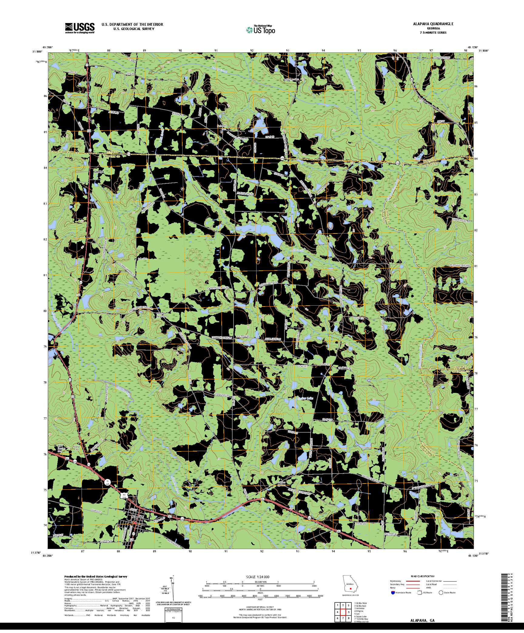 US TOPO 7.5-MINUTE MAP FOR ALAPAHA, GA