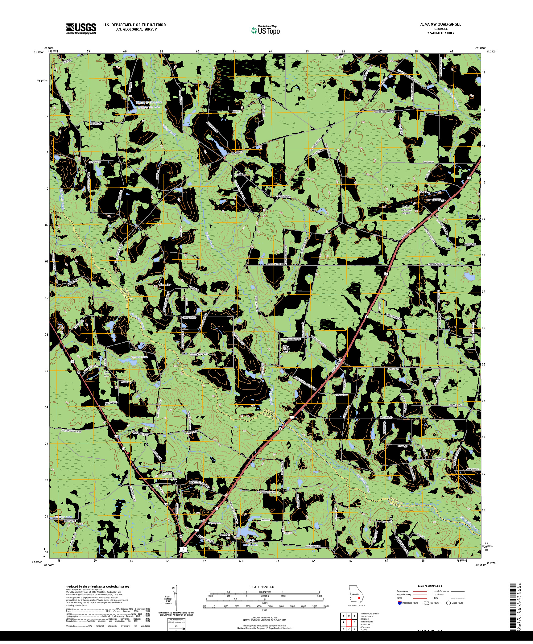 US TOPO 7.5-MINUTE MAP FOR ALMA NW, GA