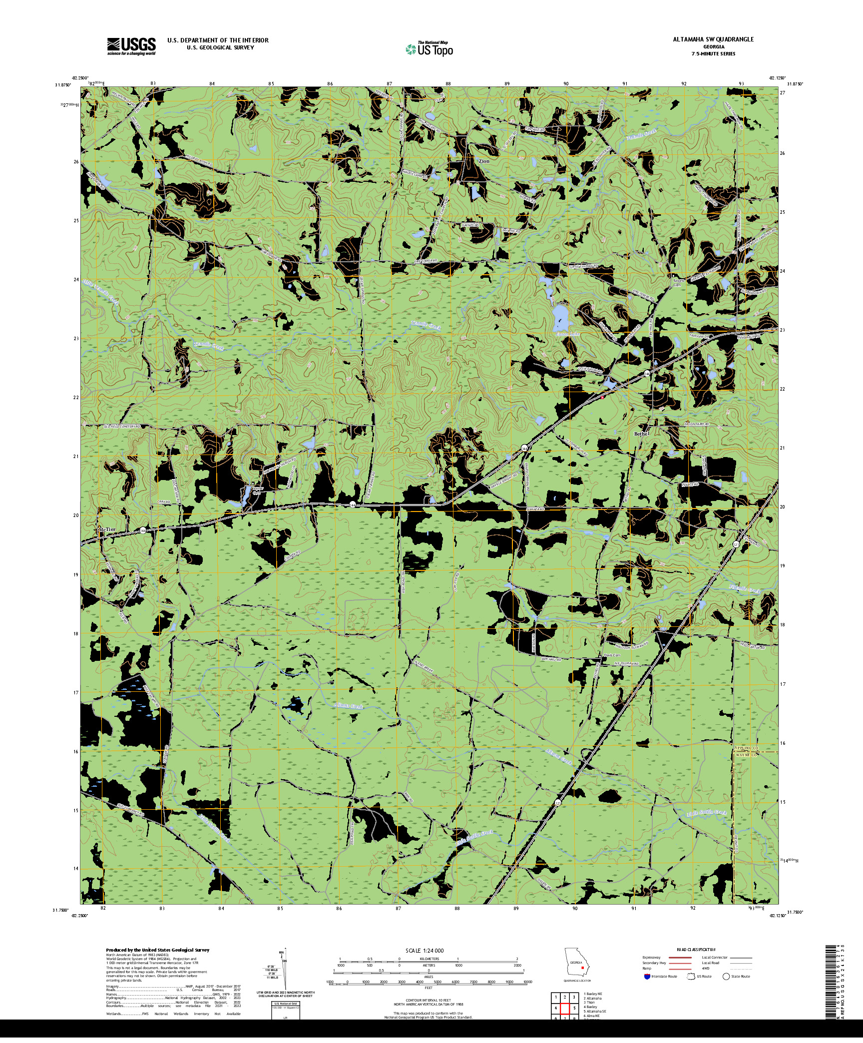US TOPO 7.5-MINUTE MAP FOR ALTAMAHA SW, GA