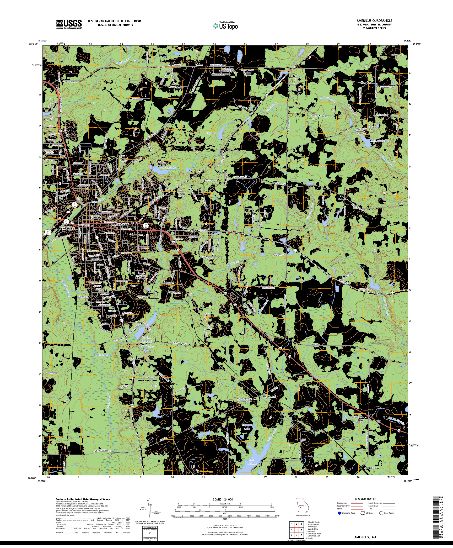 US TOPO 7.5-MINUTE MAP FOR AMERICUS, GA