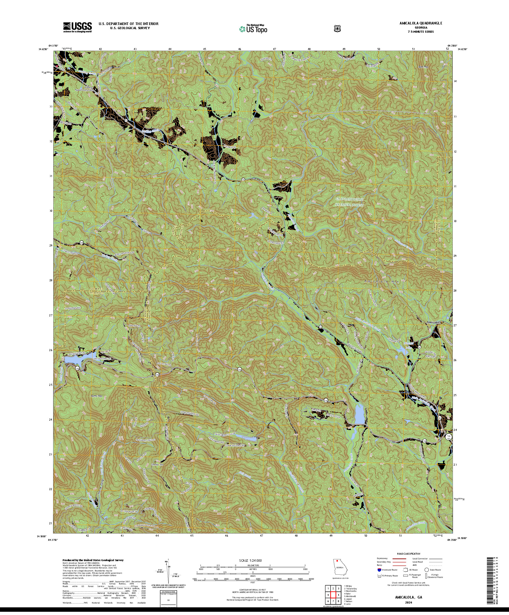 US TOPO 7.5-MINUTE MAP FOR AMICALOLA, GA