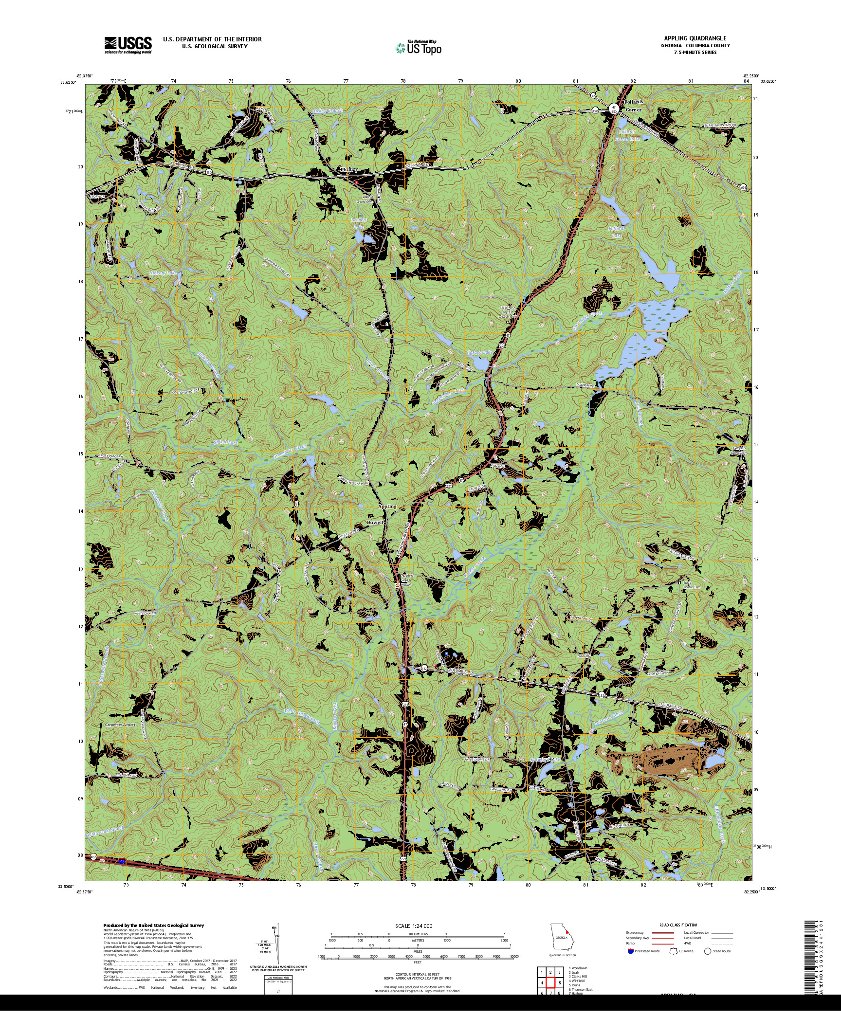 US TOPO 7.5-MINUTE MAP FOR APPLING, GA