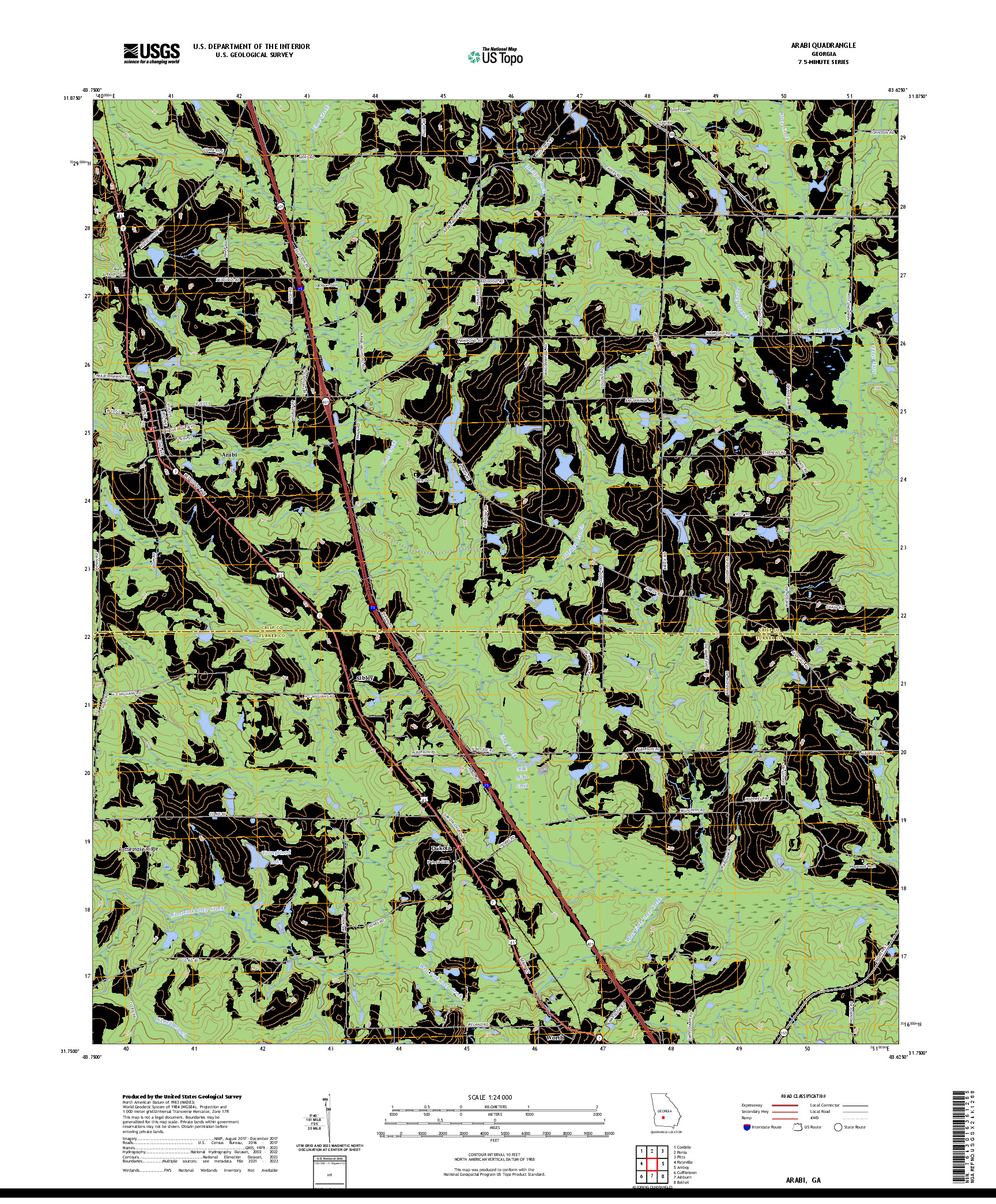 US TOPO 7.5-MINUTE MAP FOR ARABI, GA