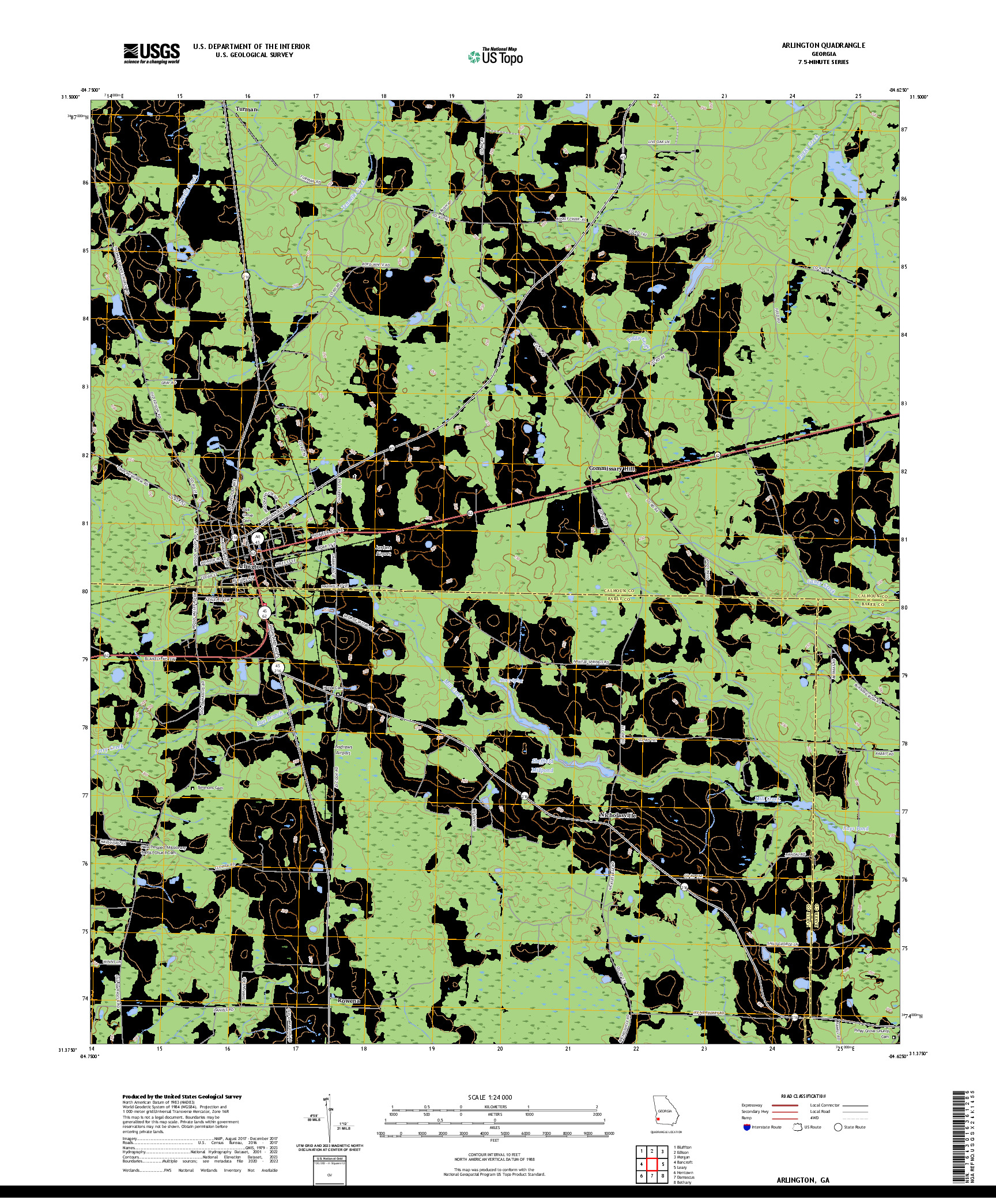 US TOPO 7.5-MINUTE MAP FOR ARLINGTON, GA