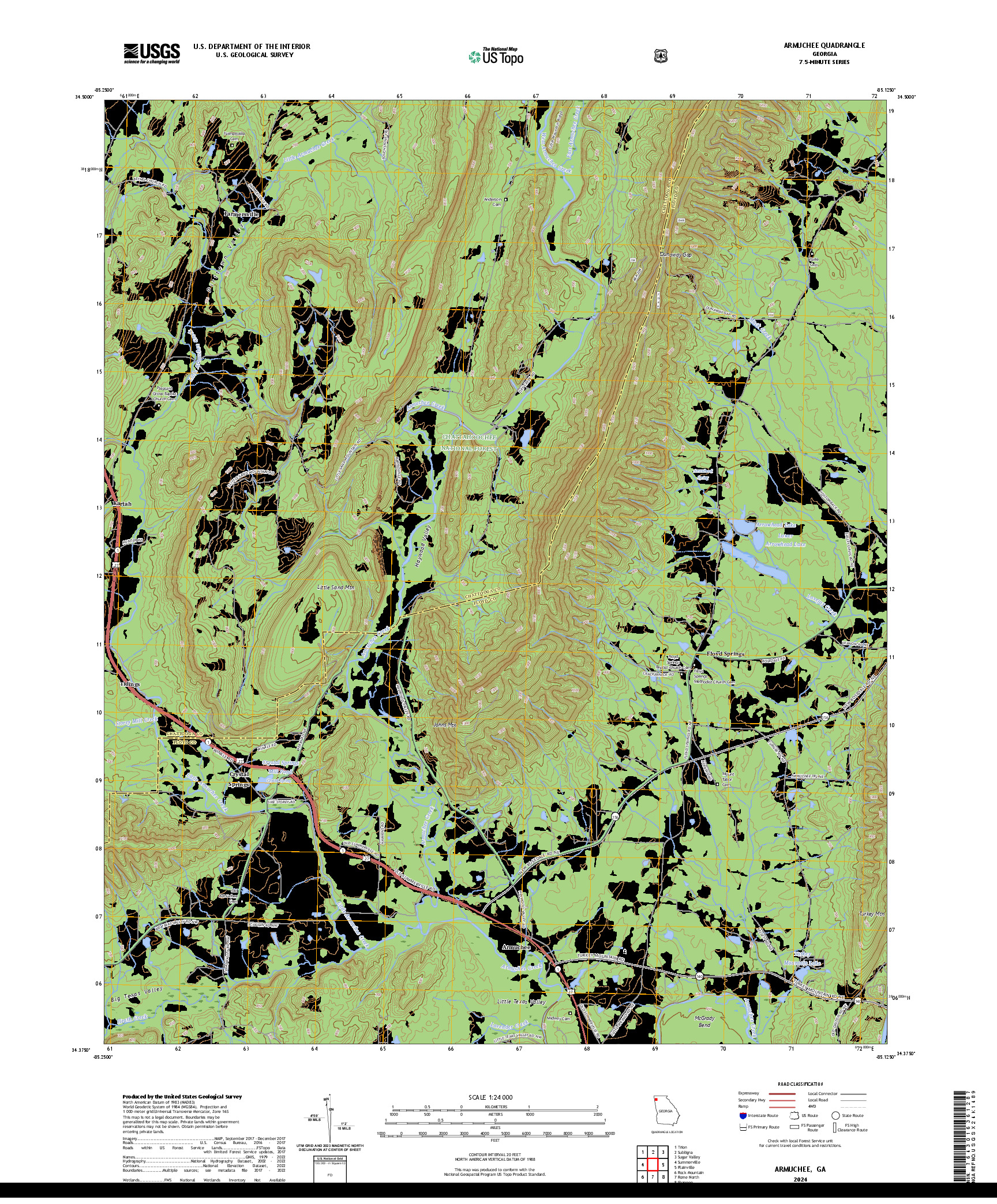 US TOPO 7.5-MINUTE MAP FOR ARMUCHEE, GA