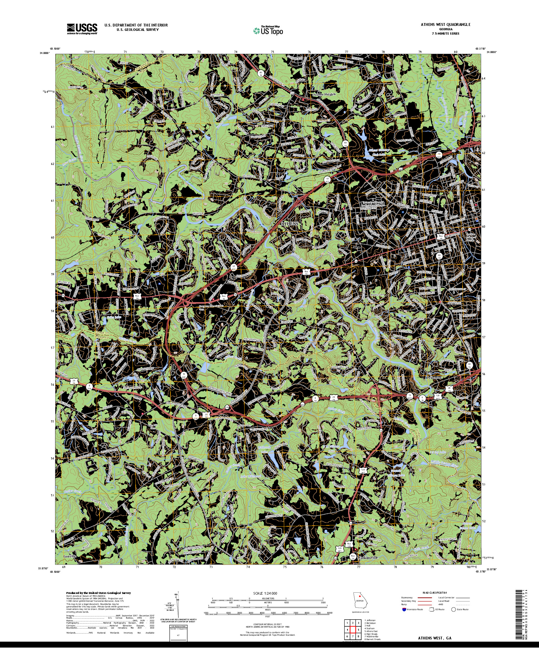 US TOPO 7.5-MINUTE MAP FOR ATHENS WEST, GA