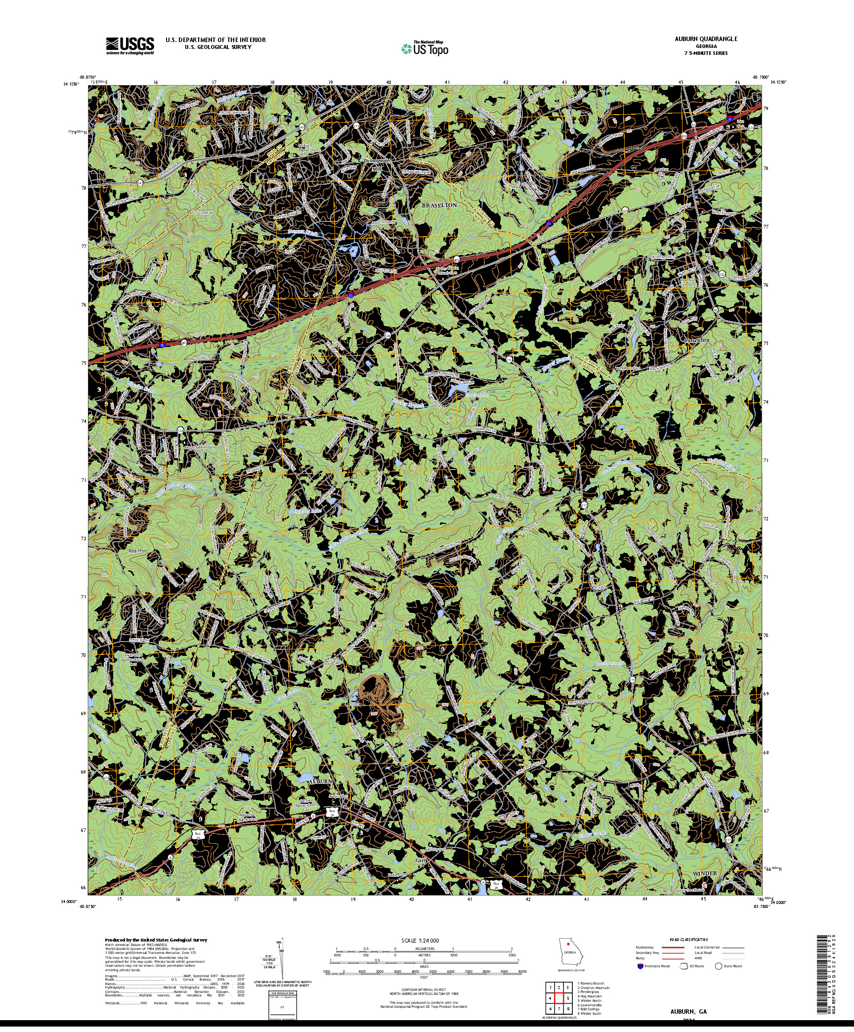 US TOPO 7.5-MINUTE MAP FOR AUBURN, GA