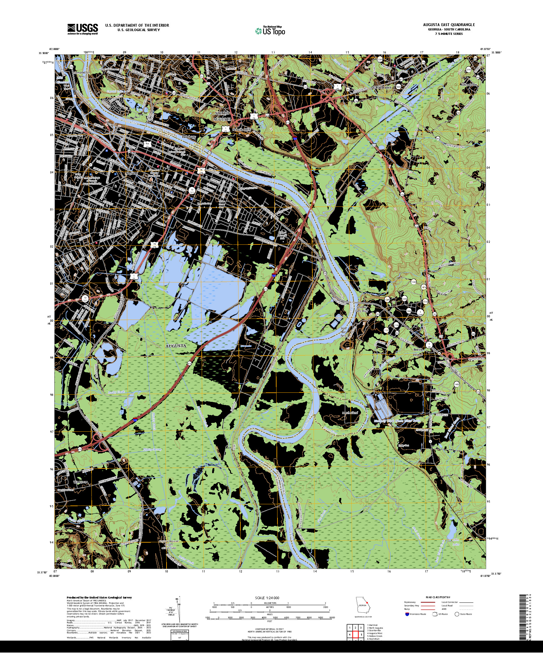 US TOPO 7.5-MINUTE MAP FOR AUGUSTA EAST, GA,SC