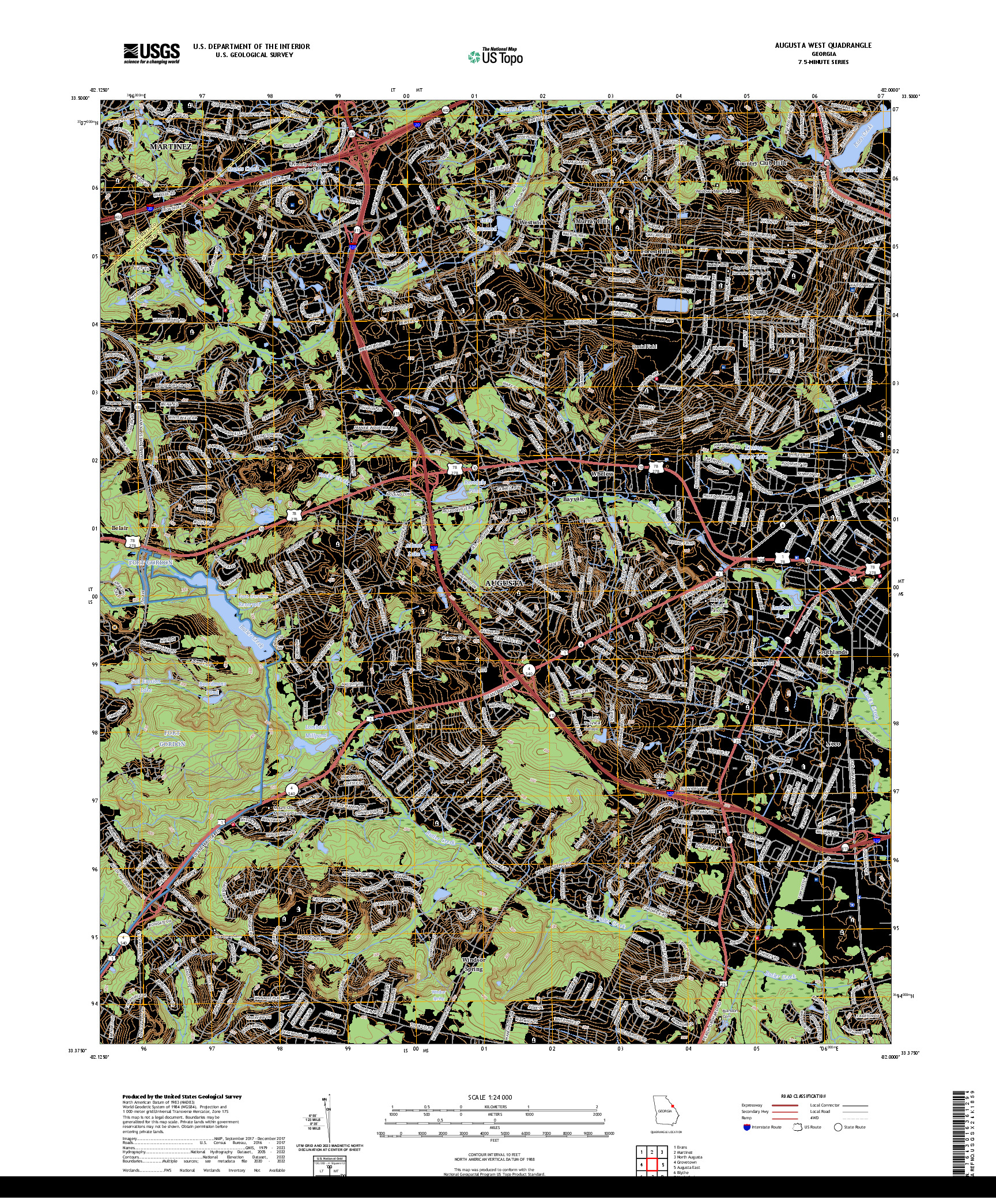 US TOPO 7.5-MINUTE MAP FOR AUGUSTA WEST, GA
