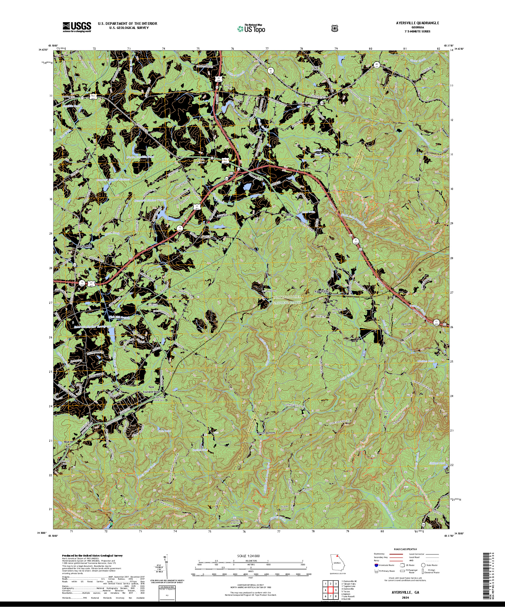 US TOPO 7.5-MINUTE MAP FOR AYERSVILLE, GA