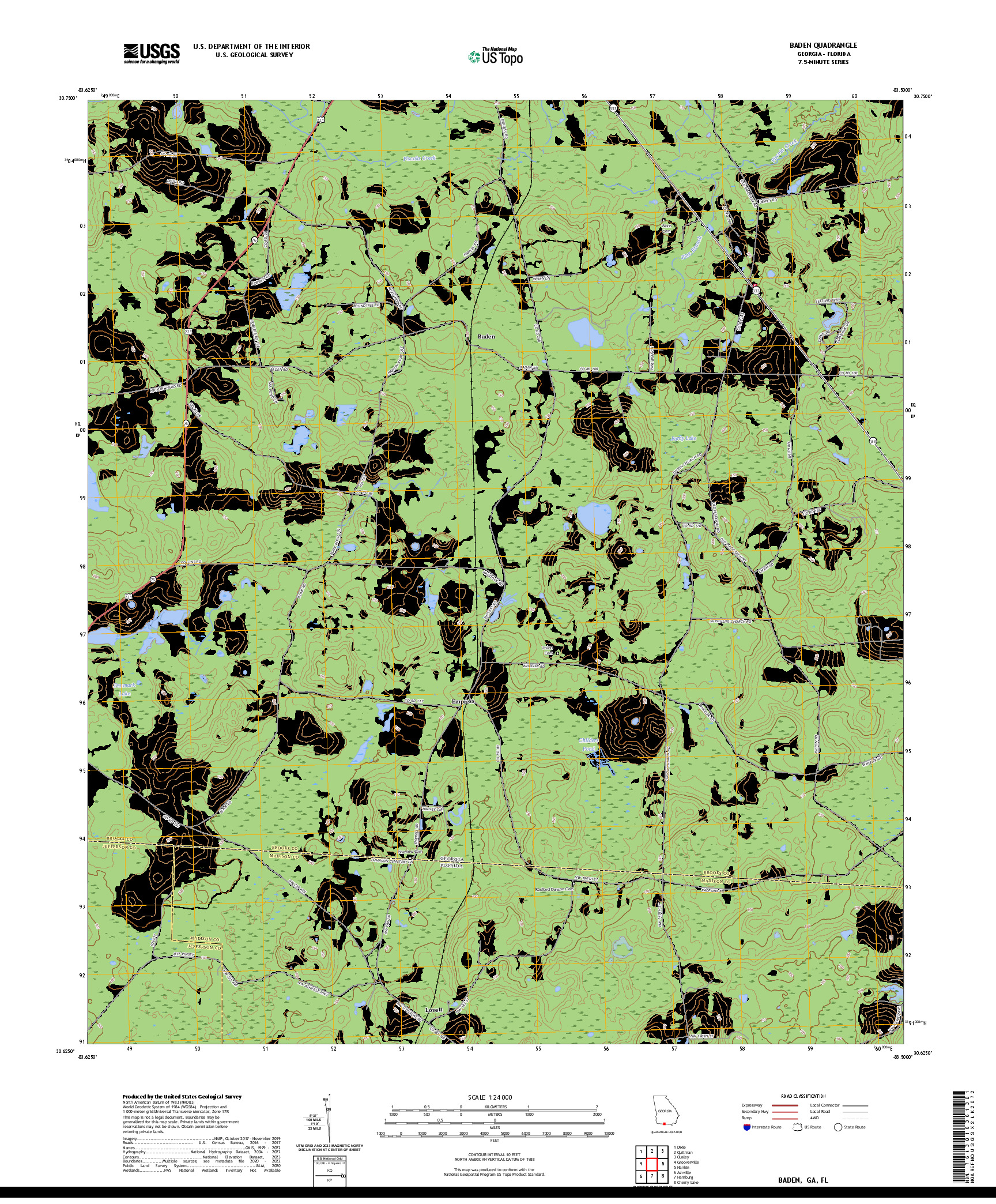US TOPO 7.5-MINUTE MAP FOR BADEN, GA,FL