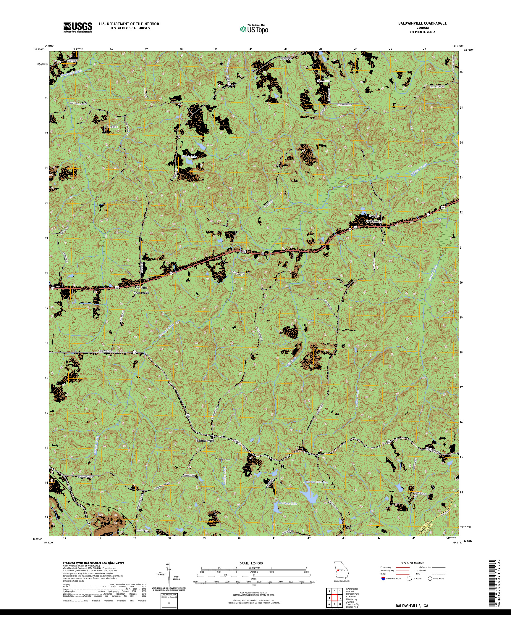 US TOPO 7.5-MINUTE MAP FOR BALDWINVILLE, GA