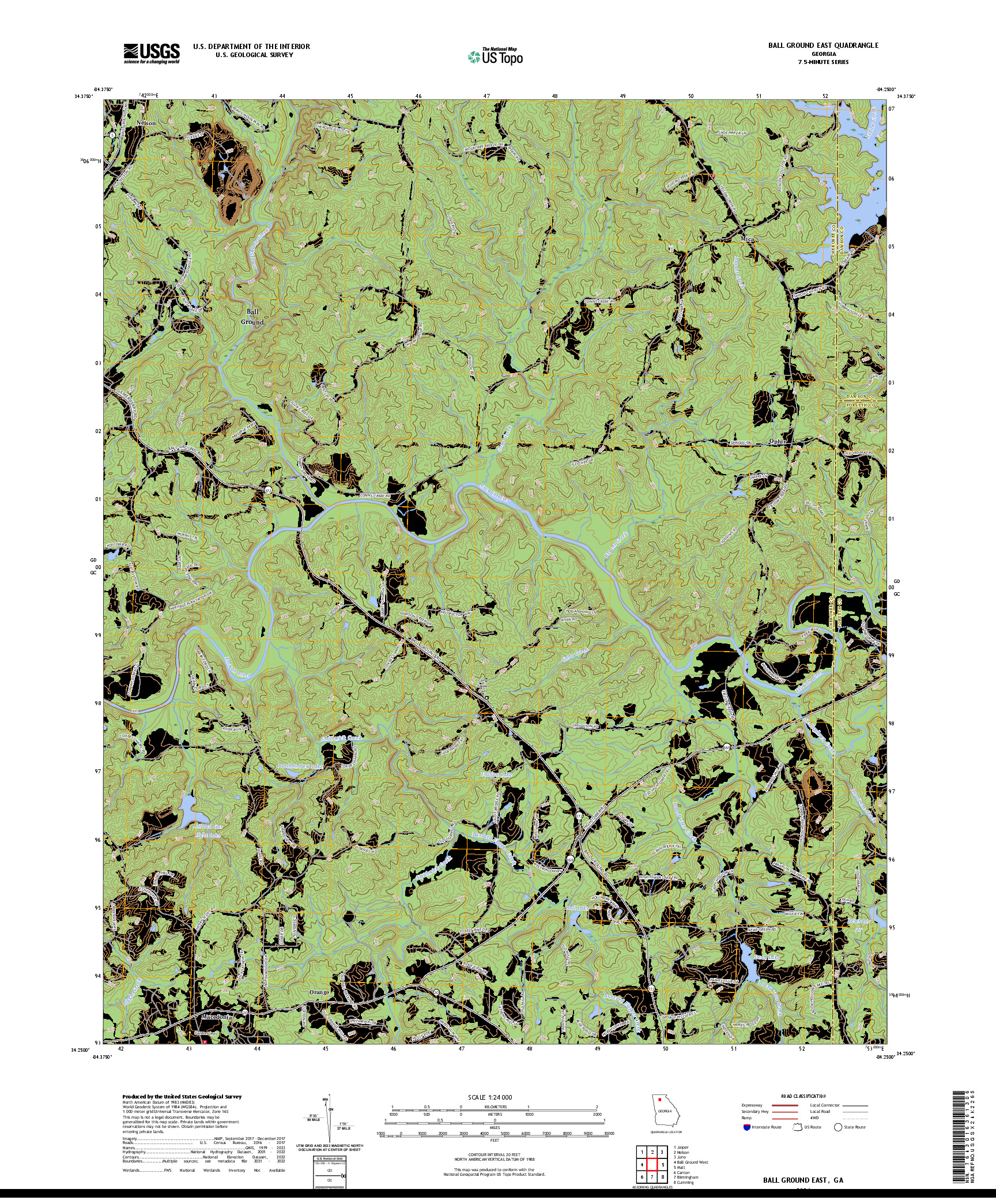 US TOPO 7.5-MINUTE MAP FOR BALL GROUND EAST, GA