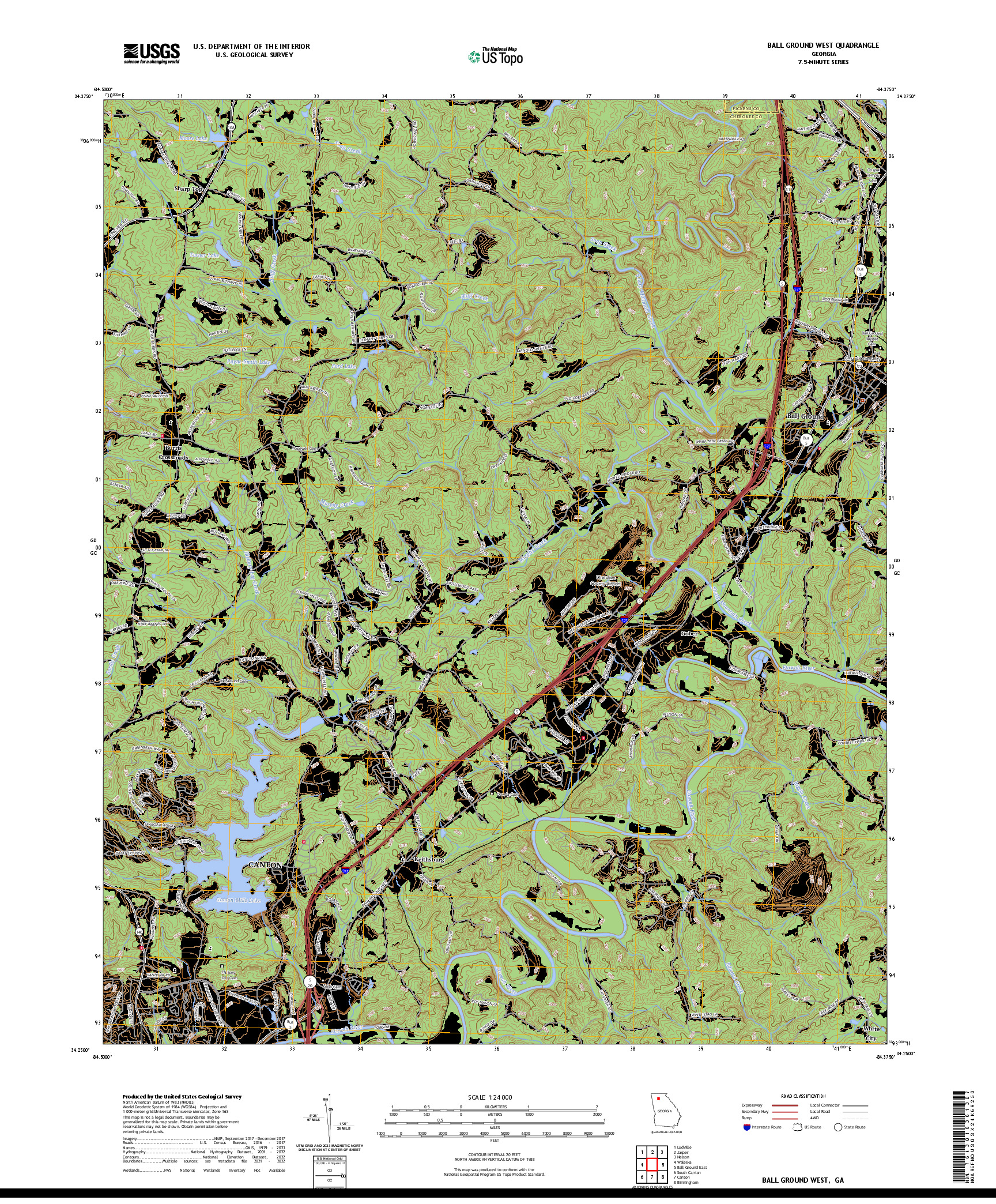 US TOPO 7.5-MINUTE MAP FOR BALL GROUND WEST, GA