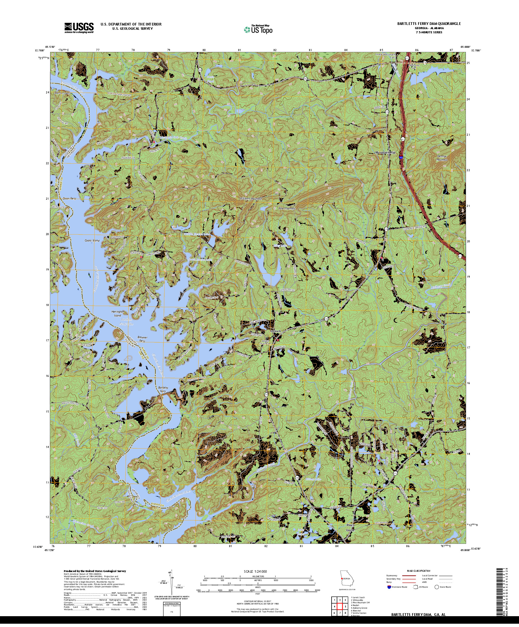 US TOPO 7.5-MINUTE MAP FOR BARTLETTS FERRY DAM, GA,AL