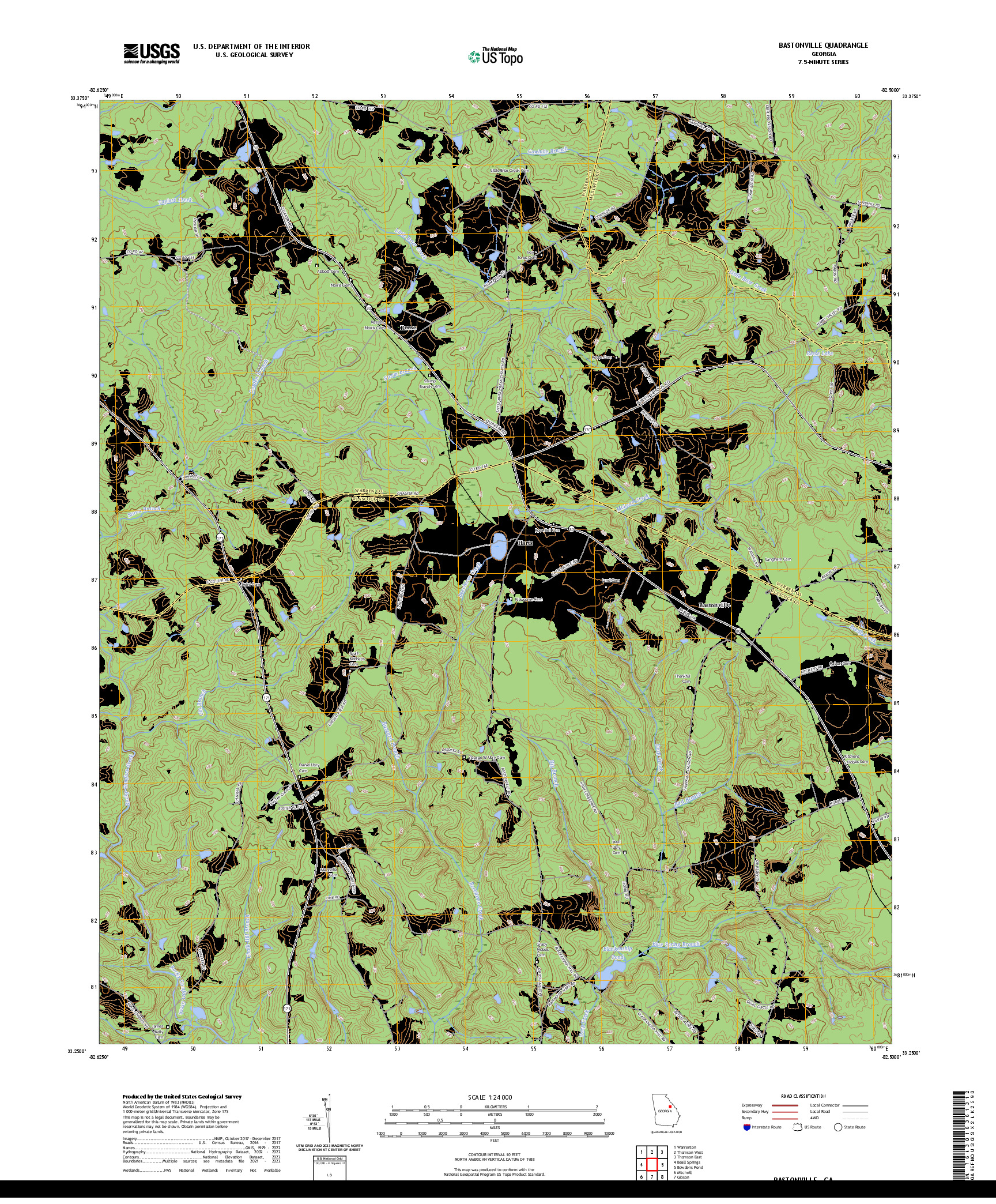 US TOPO 7.5-MINUTE MAP FOR BASTONVILLE, GA