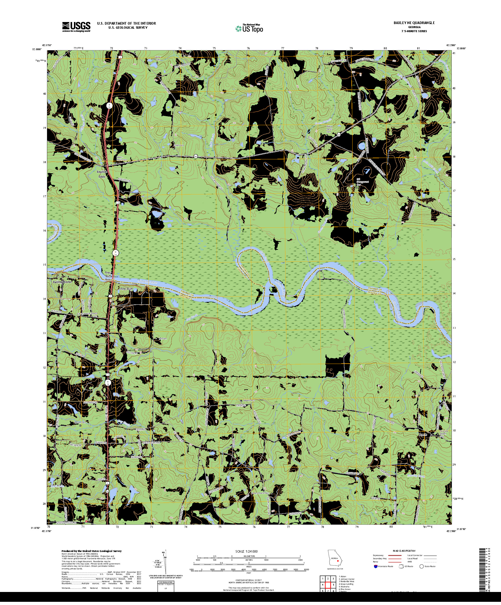 US TOPO 7.5-MINUTE MAP FOR BAXLEY NE, GA