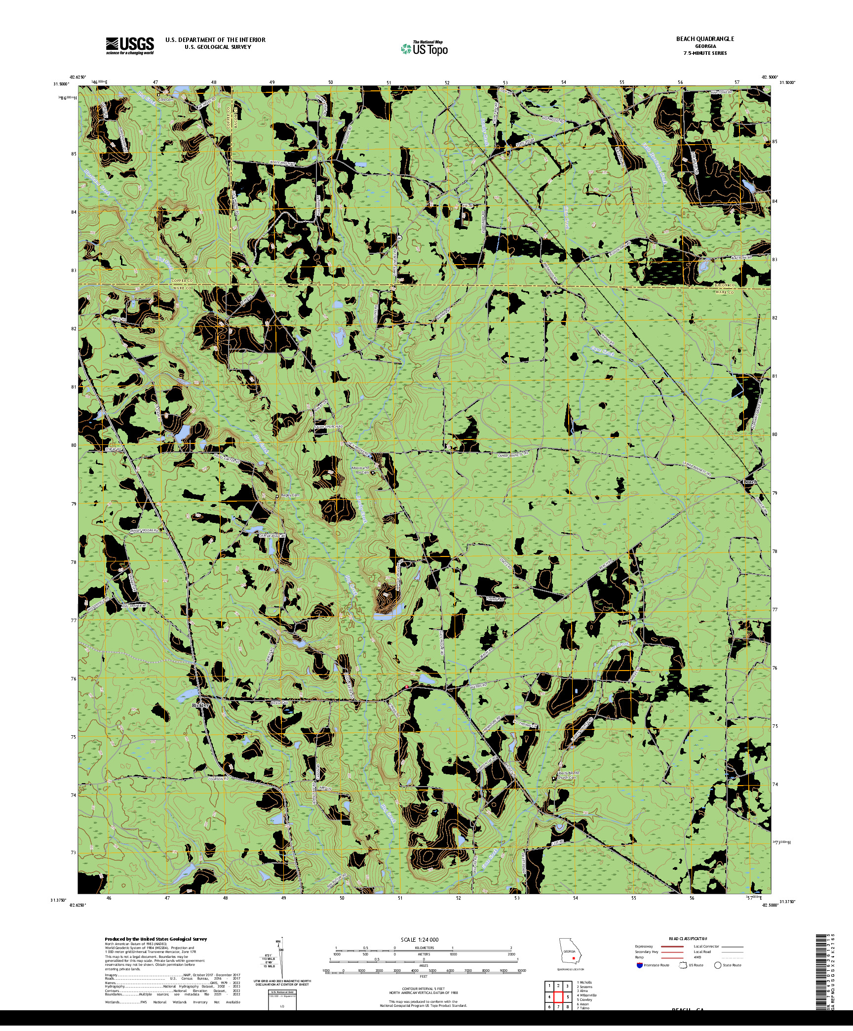 US TOPO 7.5-MINUTE MAP FOR BEACH, GA