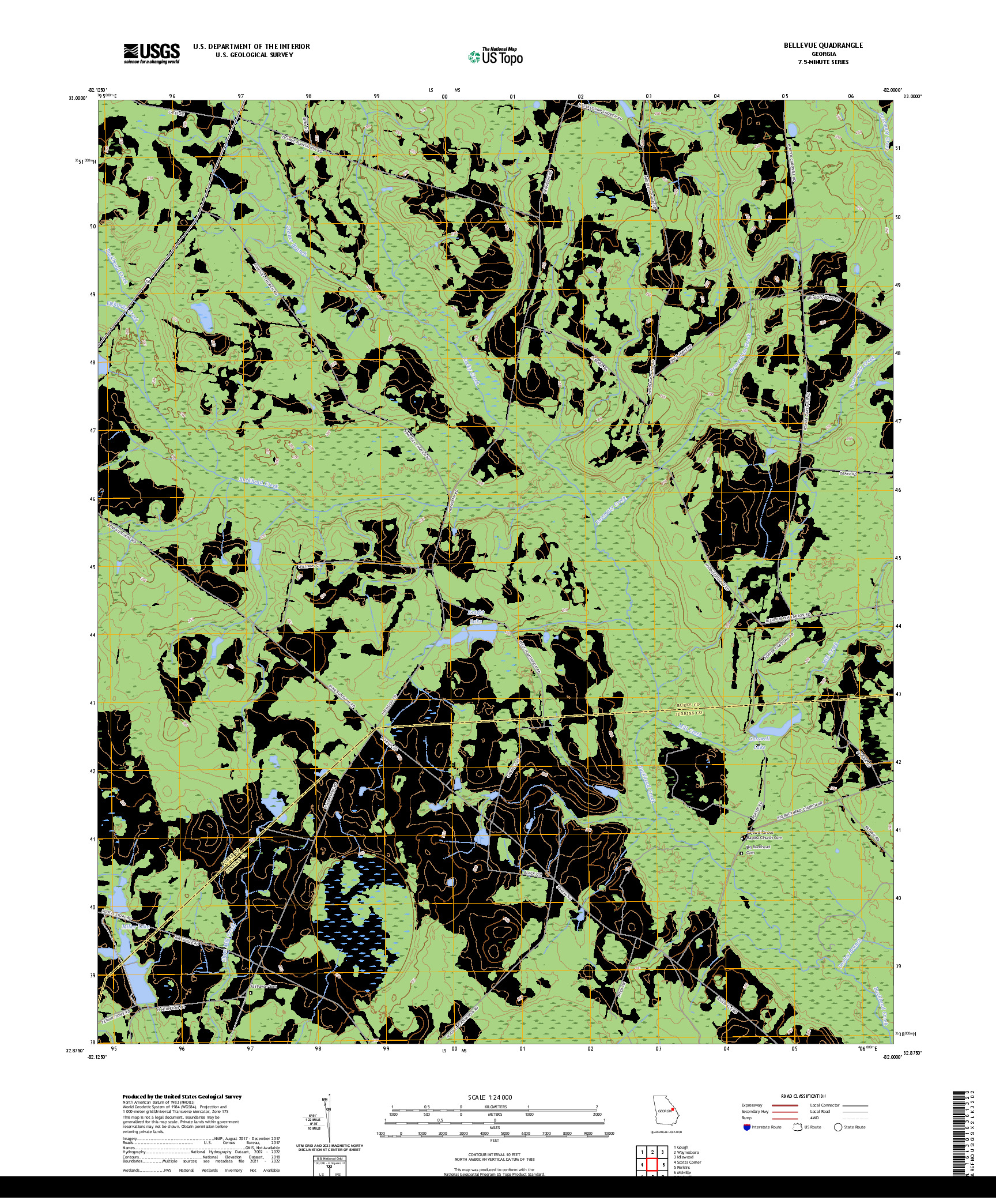 US TOPO 7.5-MINUTE MAP FOR BELLEVUE, GA