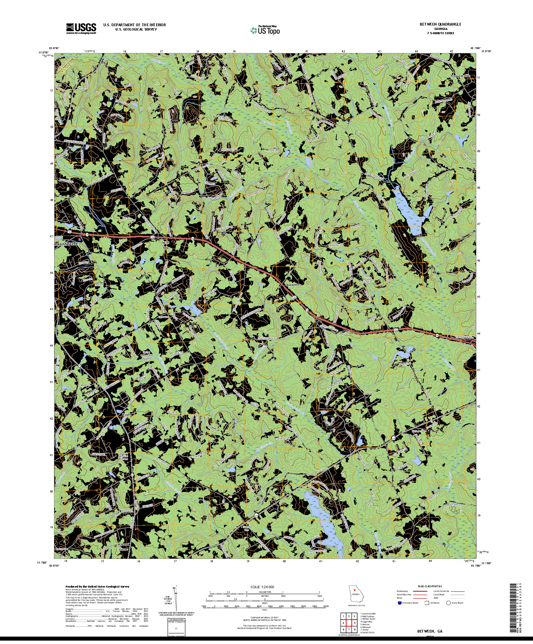 US TOPO 7.5-MINUTE MAP FOR BETWEEN, GA