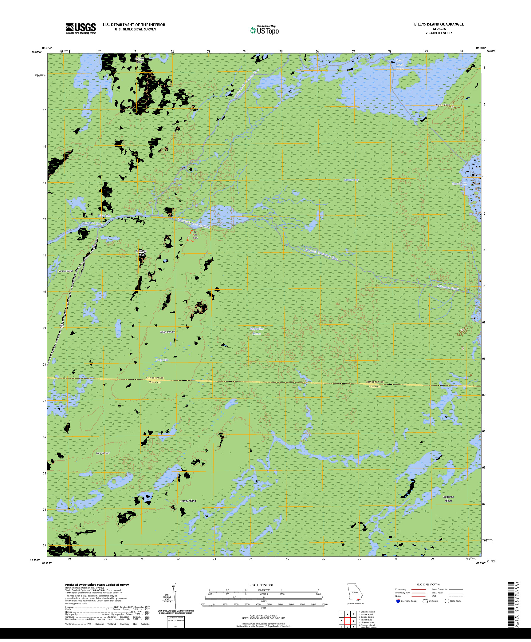 US TOPO 7.5-MINUTE MAP FOR BILLYS ISLAND, GA