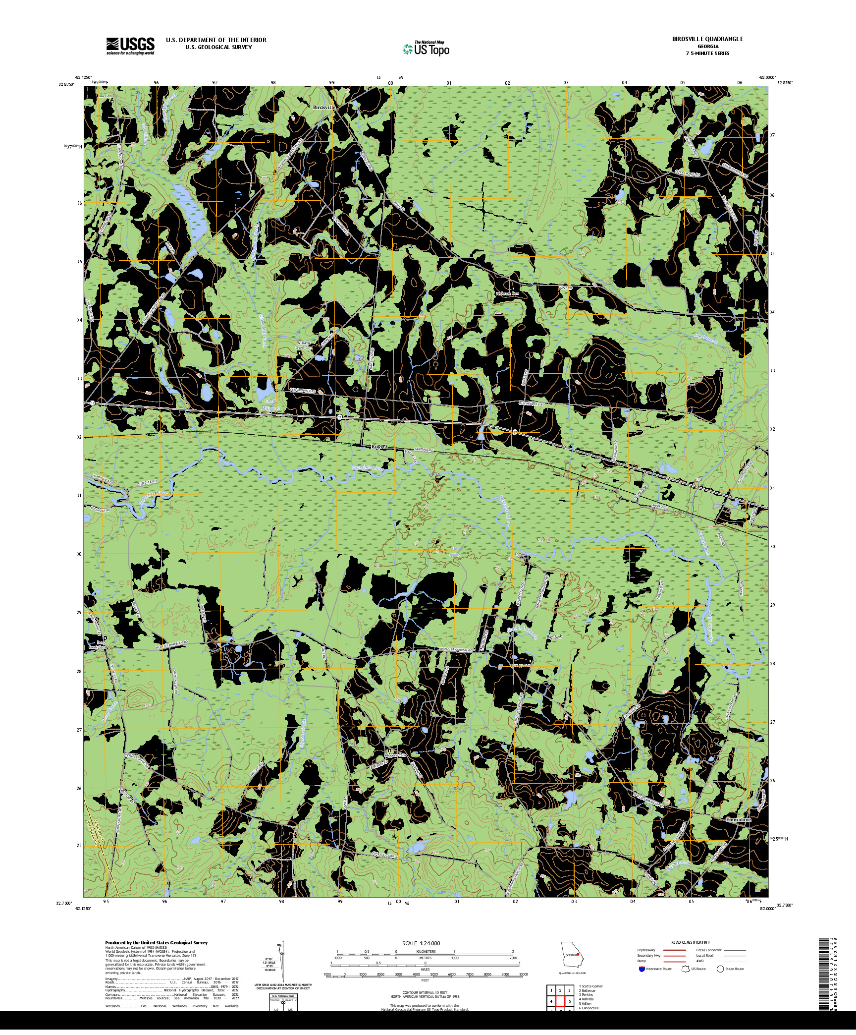 US TOPO 7.5-MINUTE MAP FOR BIRDSVILLE, GA