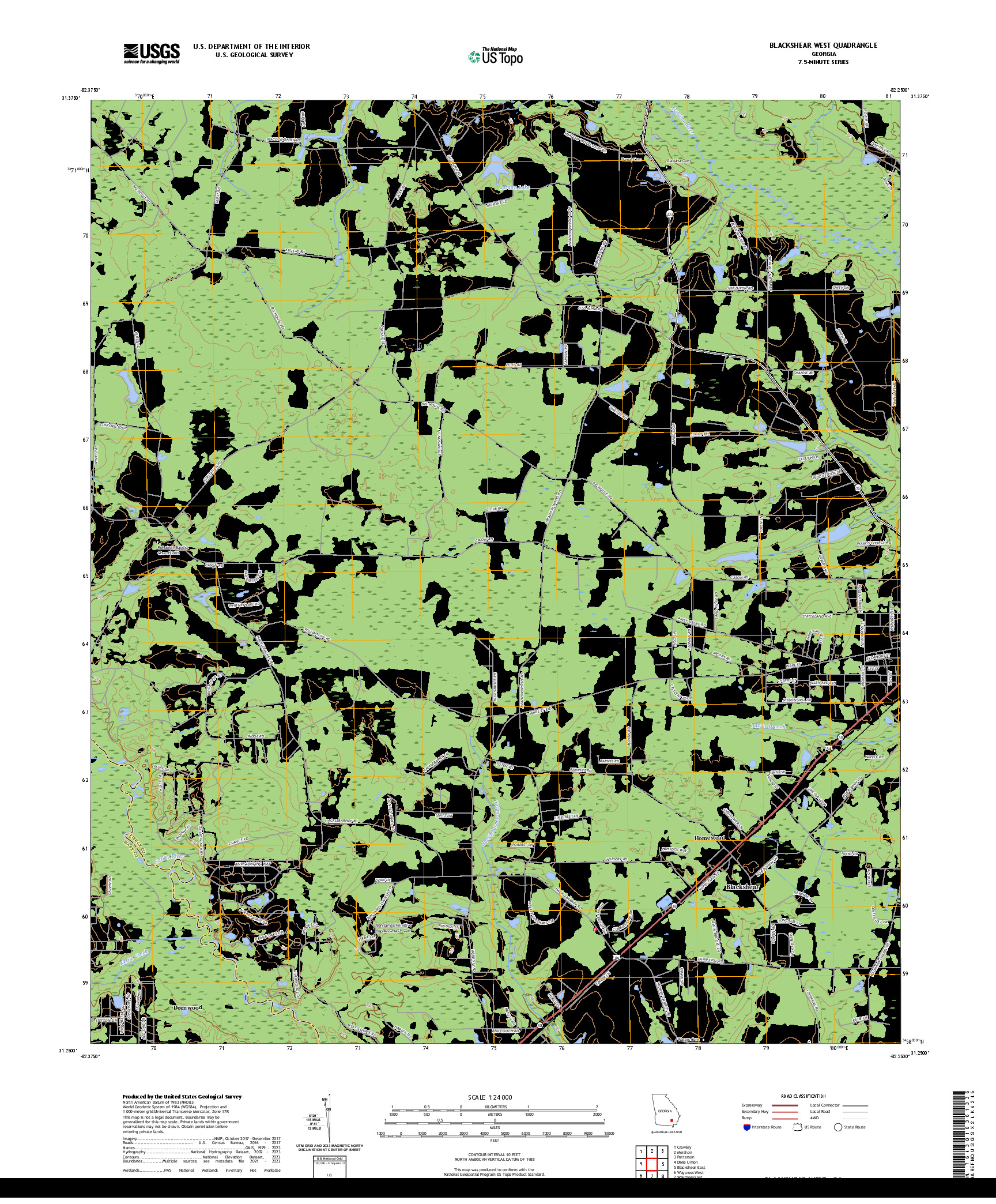 US TOPO 7.5-MINUTE MAP FOR BLACKSHEAR WEST, GA