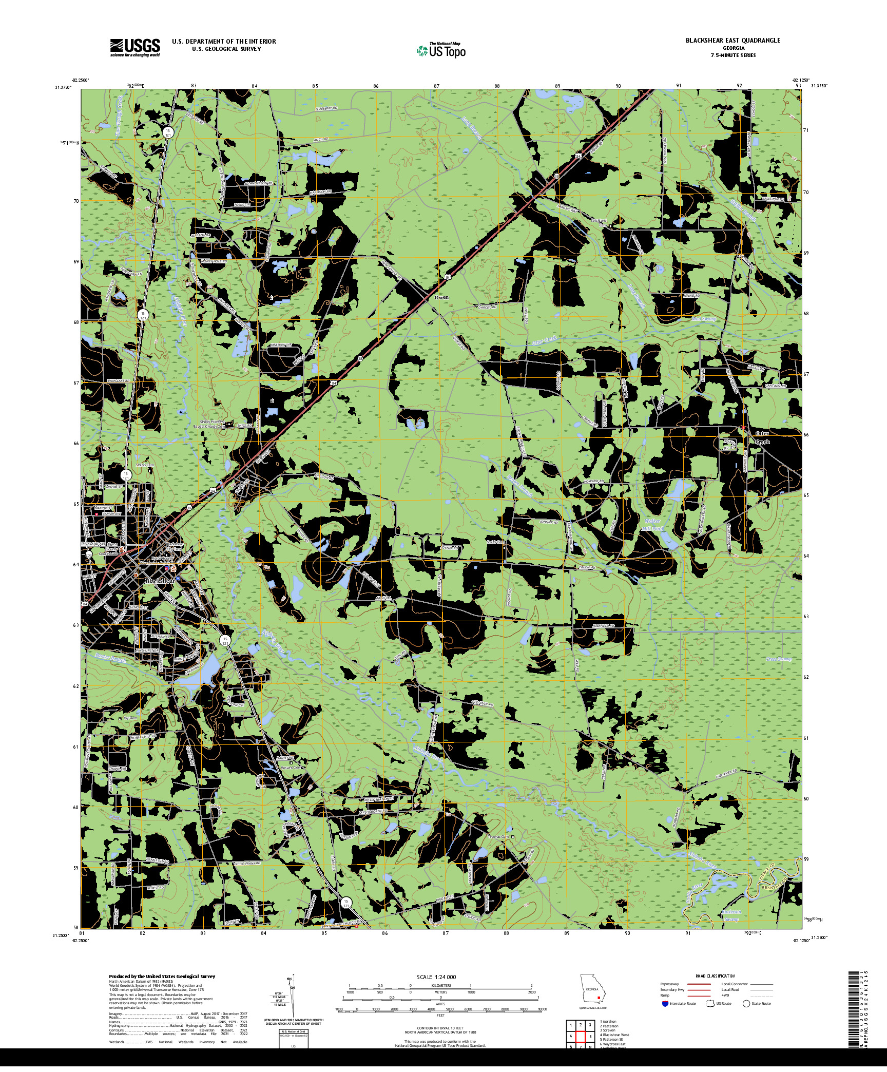 US TOPO 7.5-MINUTE MAP FOR BLACKSHEAR EAST, GA