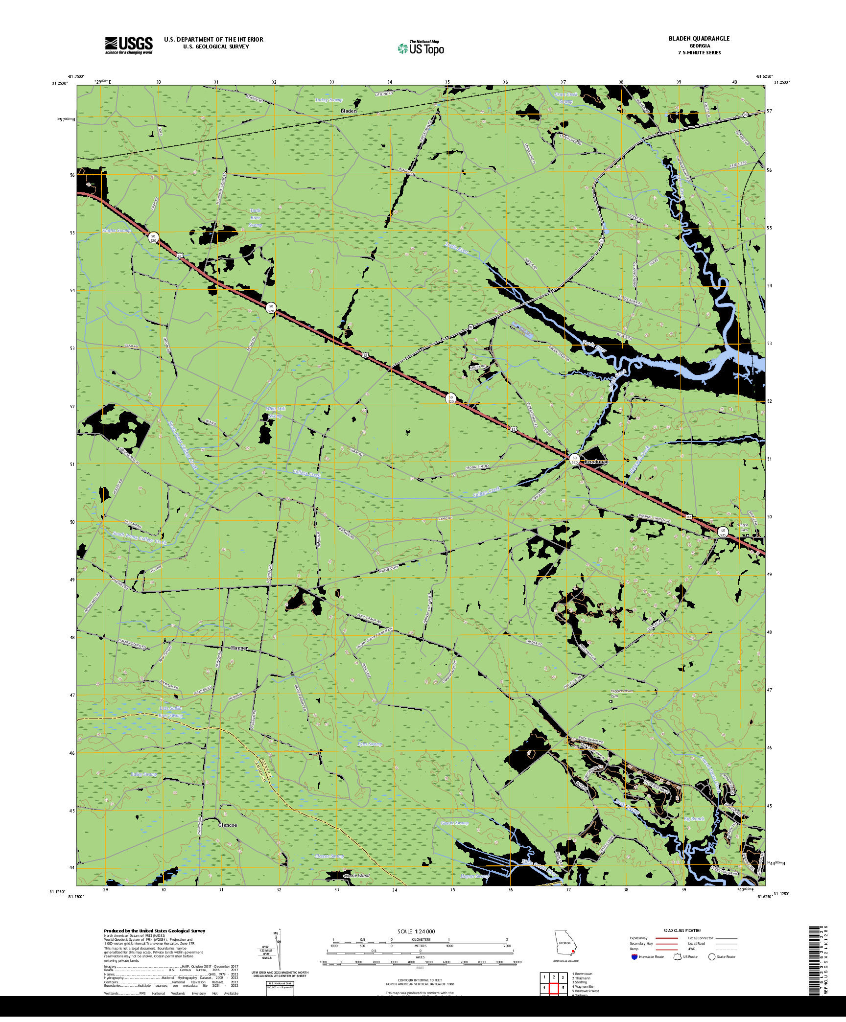 US TOPO 7.5-MINUTE MAP FOR BLADEN, GA