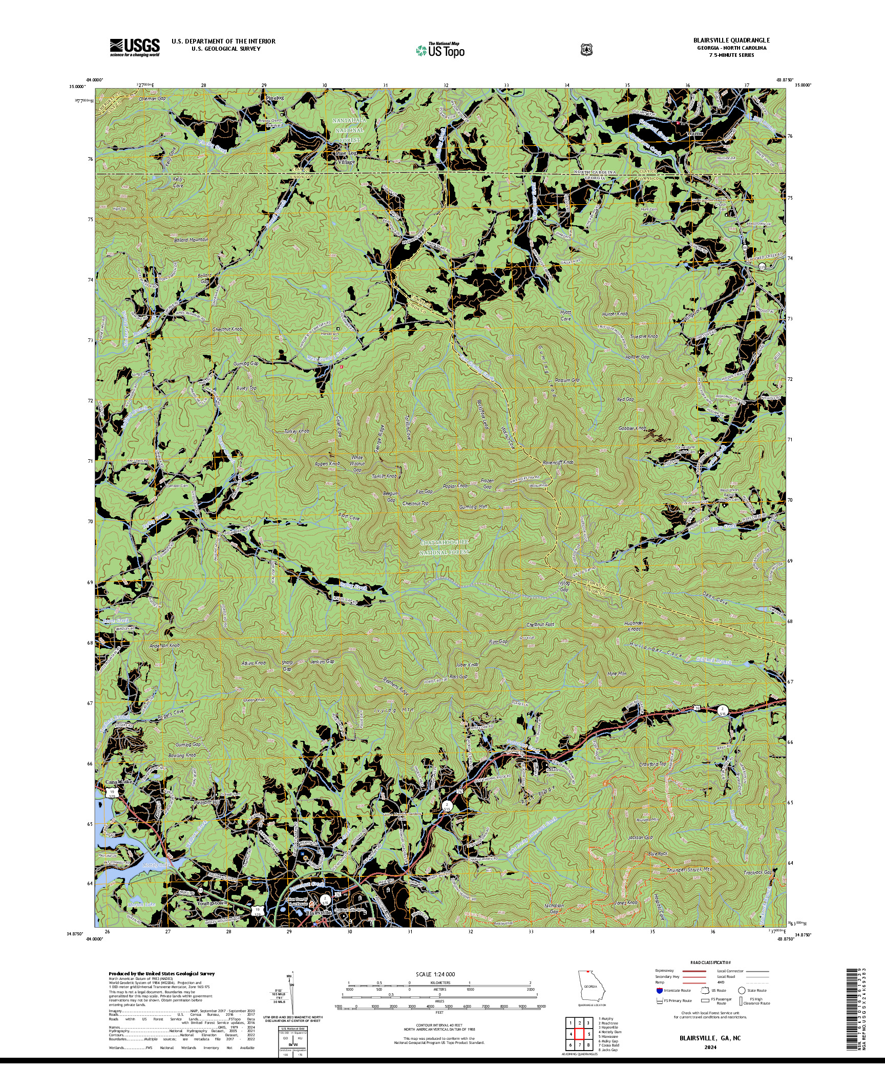 US TOPO 7.5-MINUTE MAP FOR BLAIRSVILLE, GA,NC