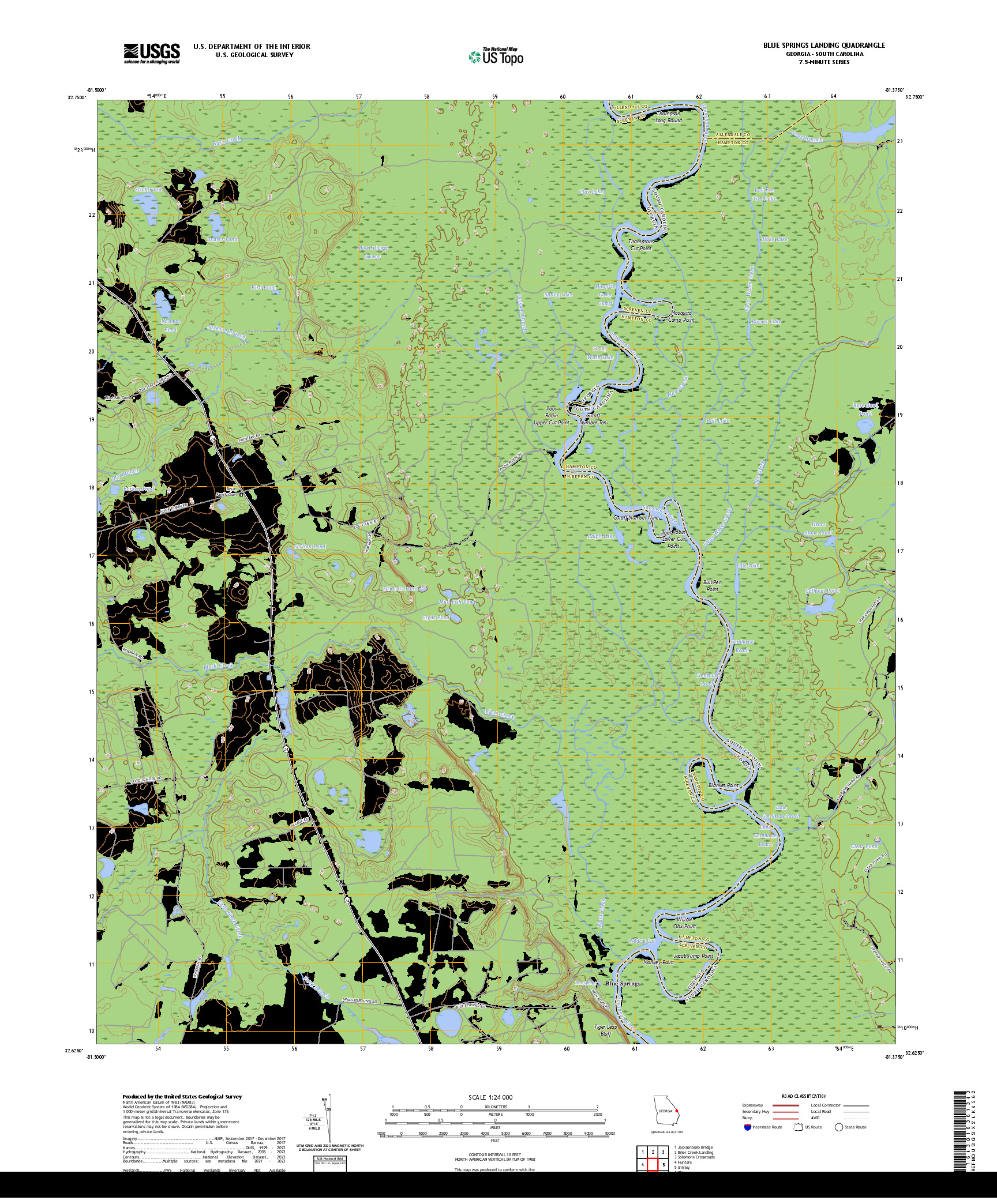 US TOPO 7.5-MINUTE MAP FOR BLUE SPRINGS LANDING, GA,SC