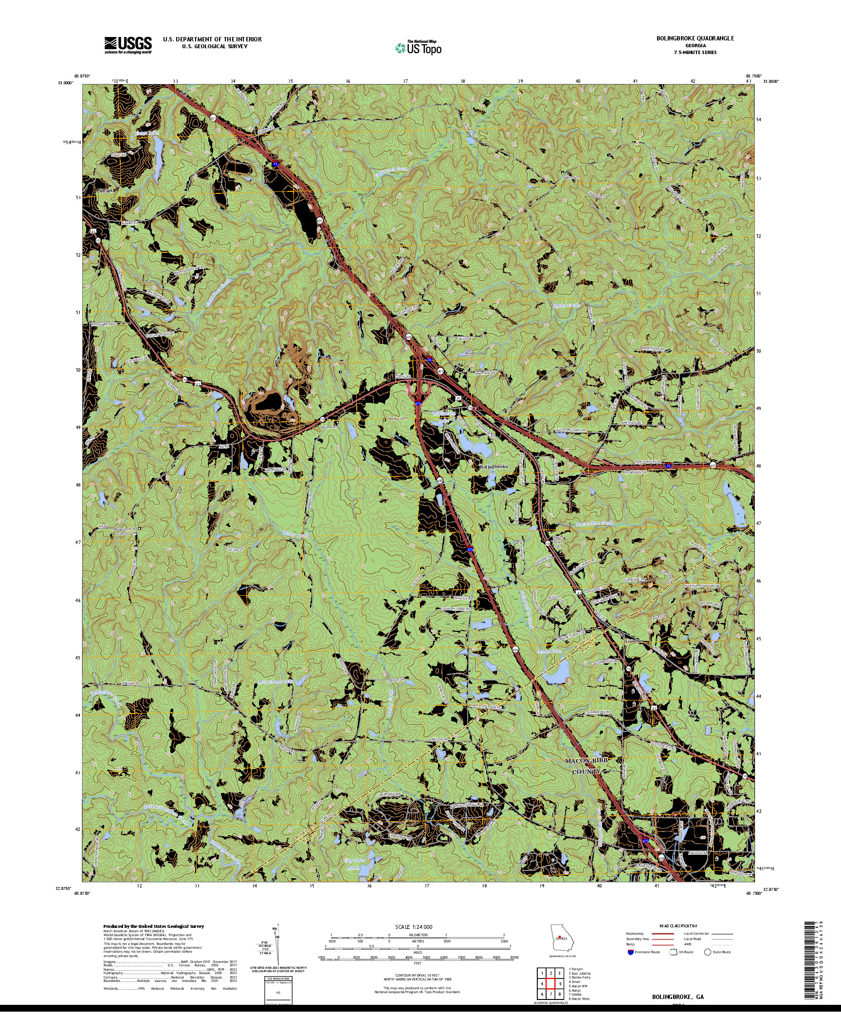 US TOPO 7.5-MINUTE MAP FOR BOLINGBROKE, GA