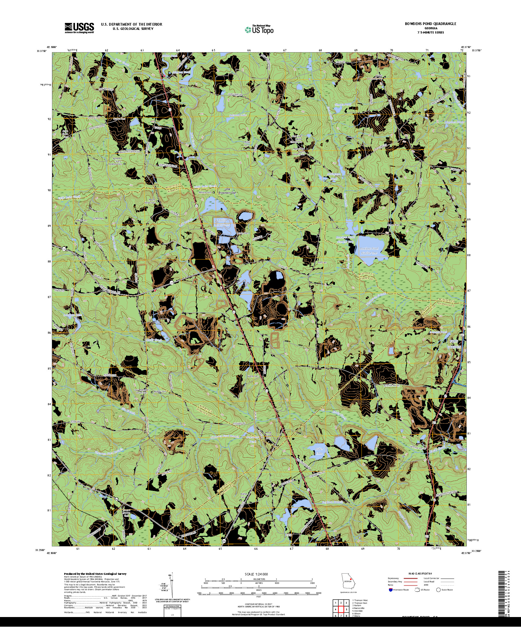 US TOPO 7.5-MINUTE MAP FOR BOWDENS POND, GA
