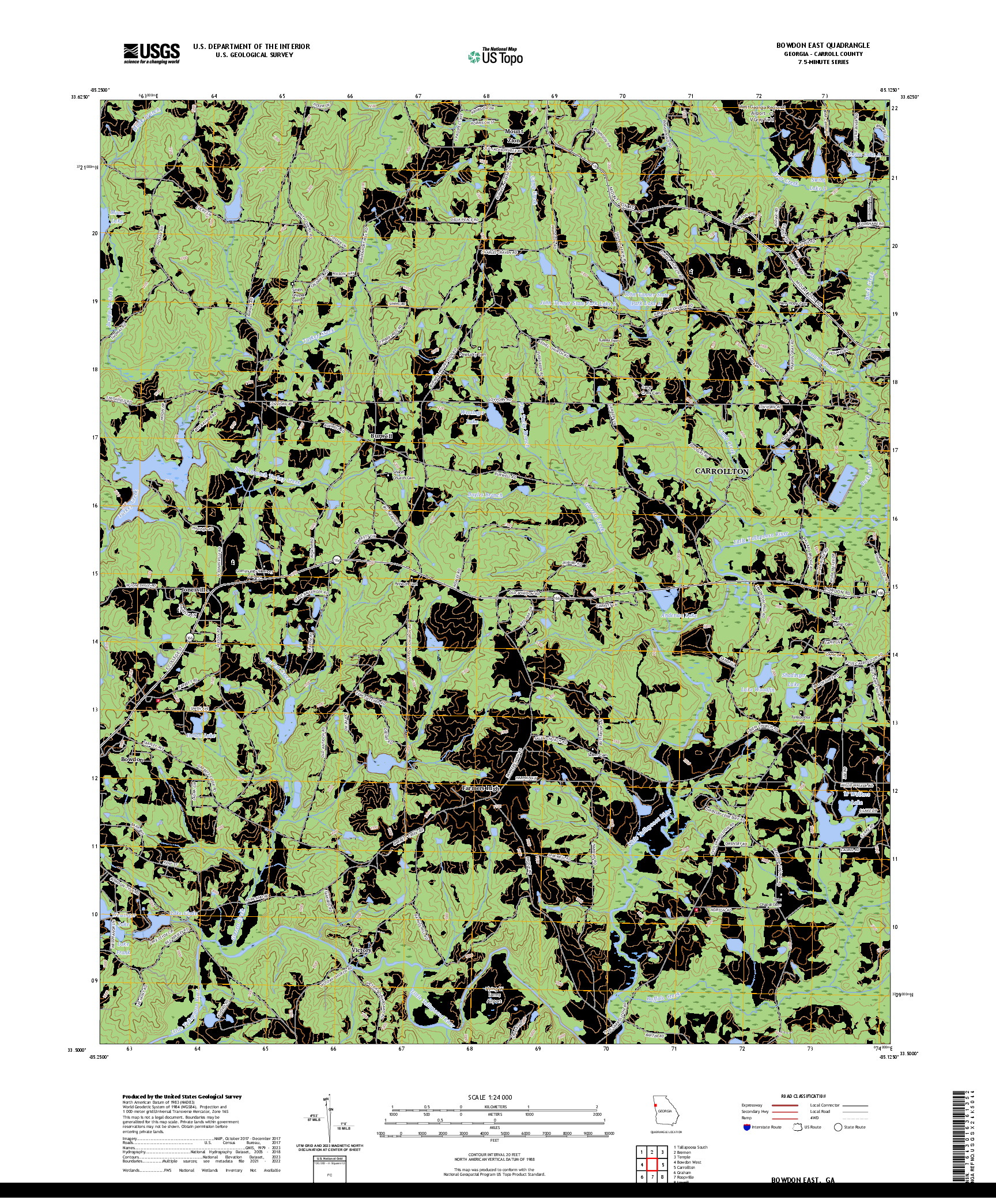 US TOPO 7.5-MINUTE MAP FOR BOWDON EAST, GA