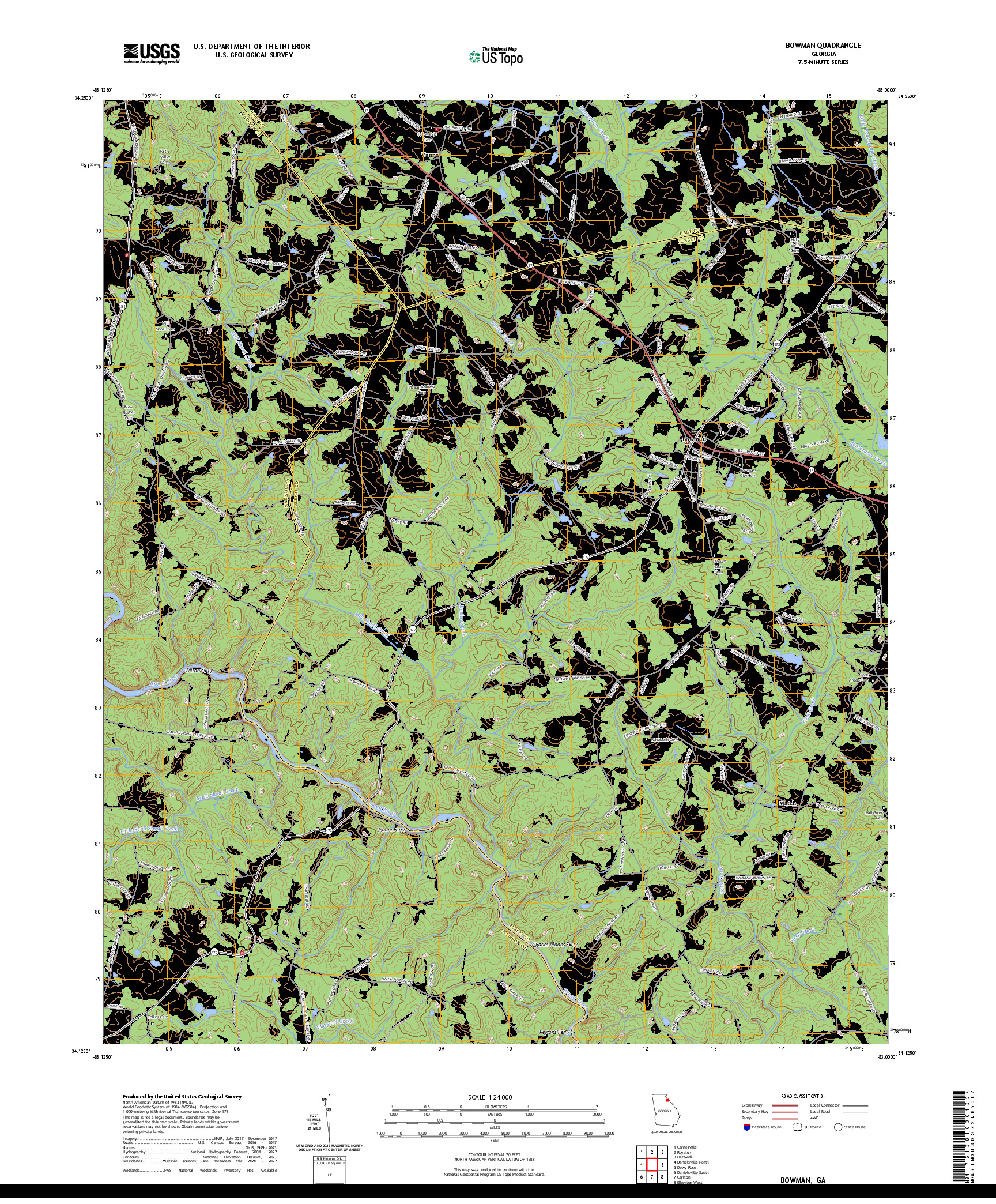 US TOPO 7.5-MINUTE MAP FOR BOWMAN, GA