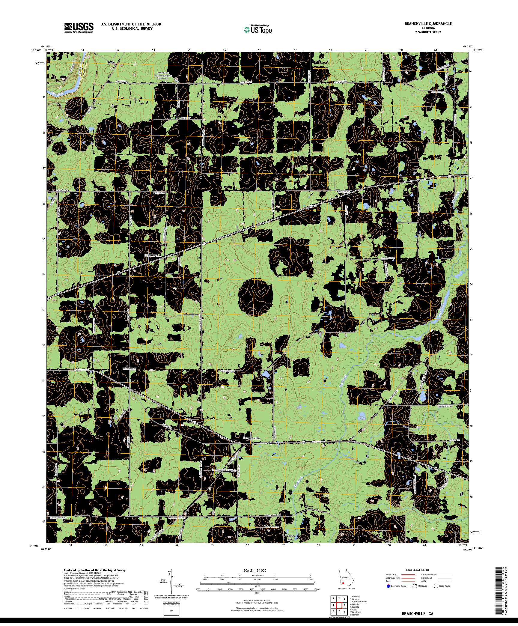 US TOPO 7.5-MINUTE MAP FOR BRANCHVILLE, GA