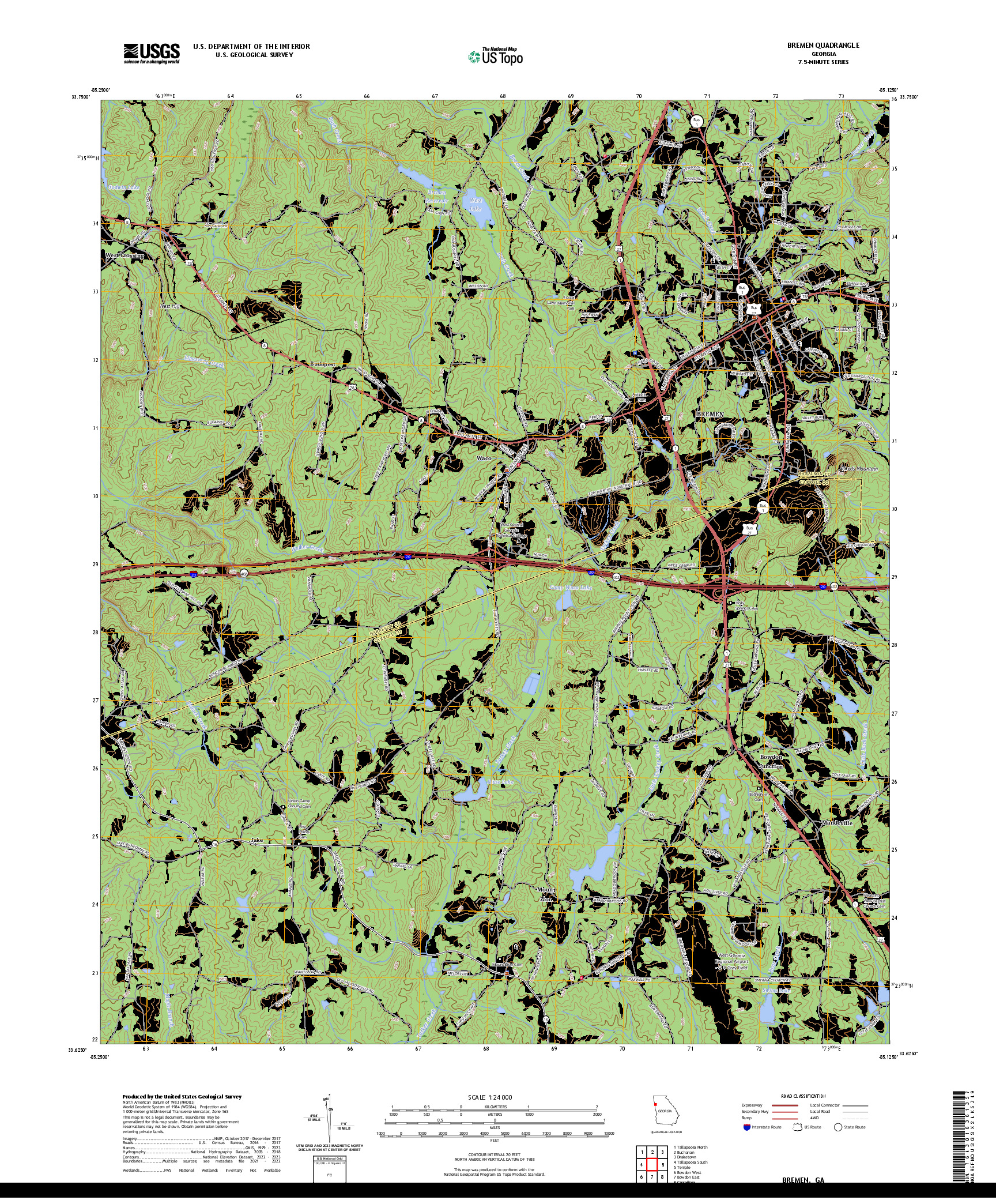 US TOPO 7.5-MINUTE MAP FOR BREMEN, GA