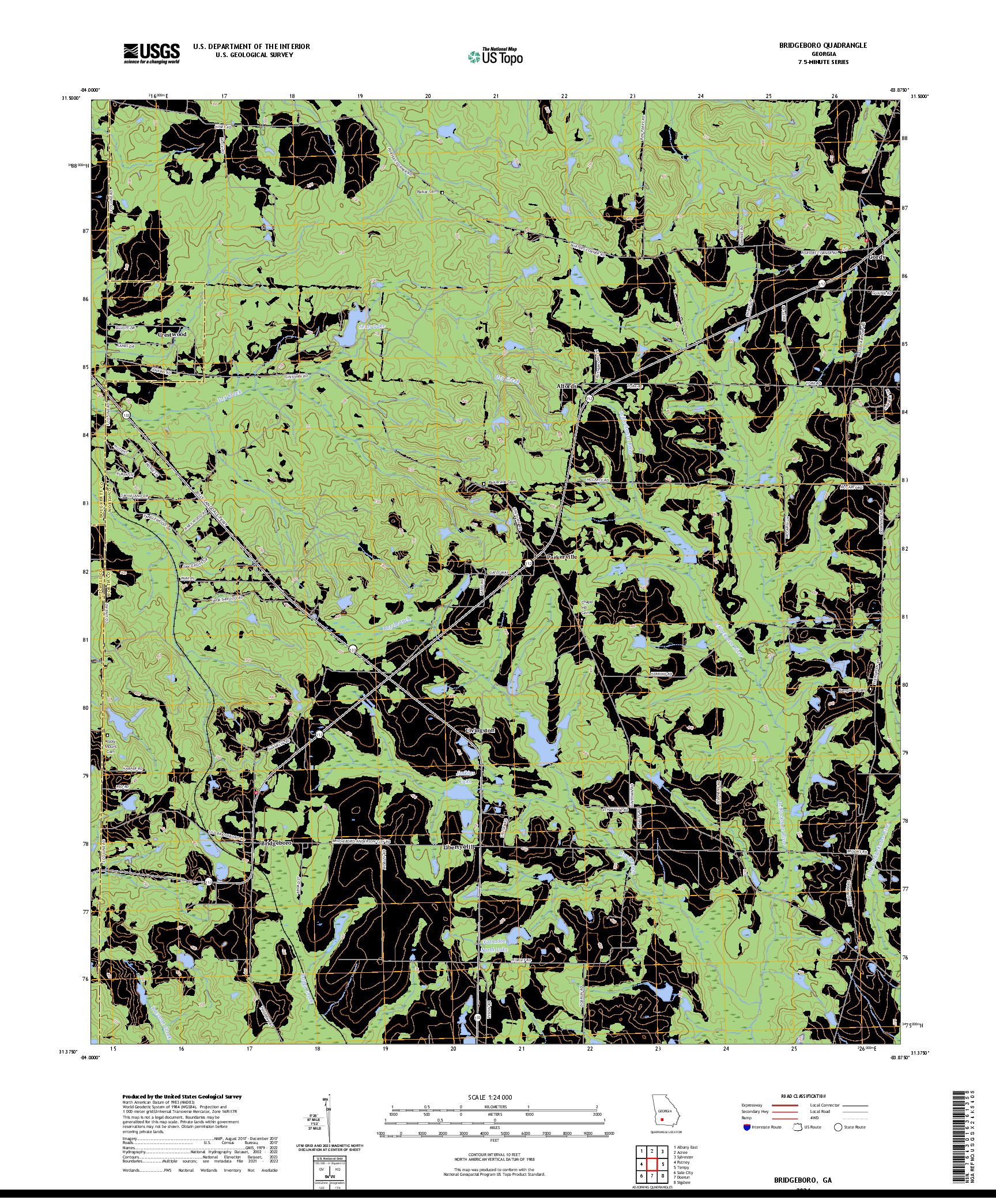 US TOPO 7.5-MINUTE MAP FOR BRIDGEBORO, GA