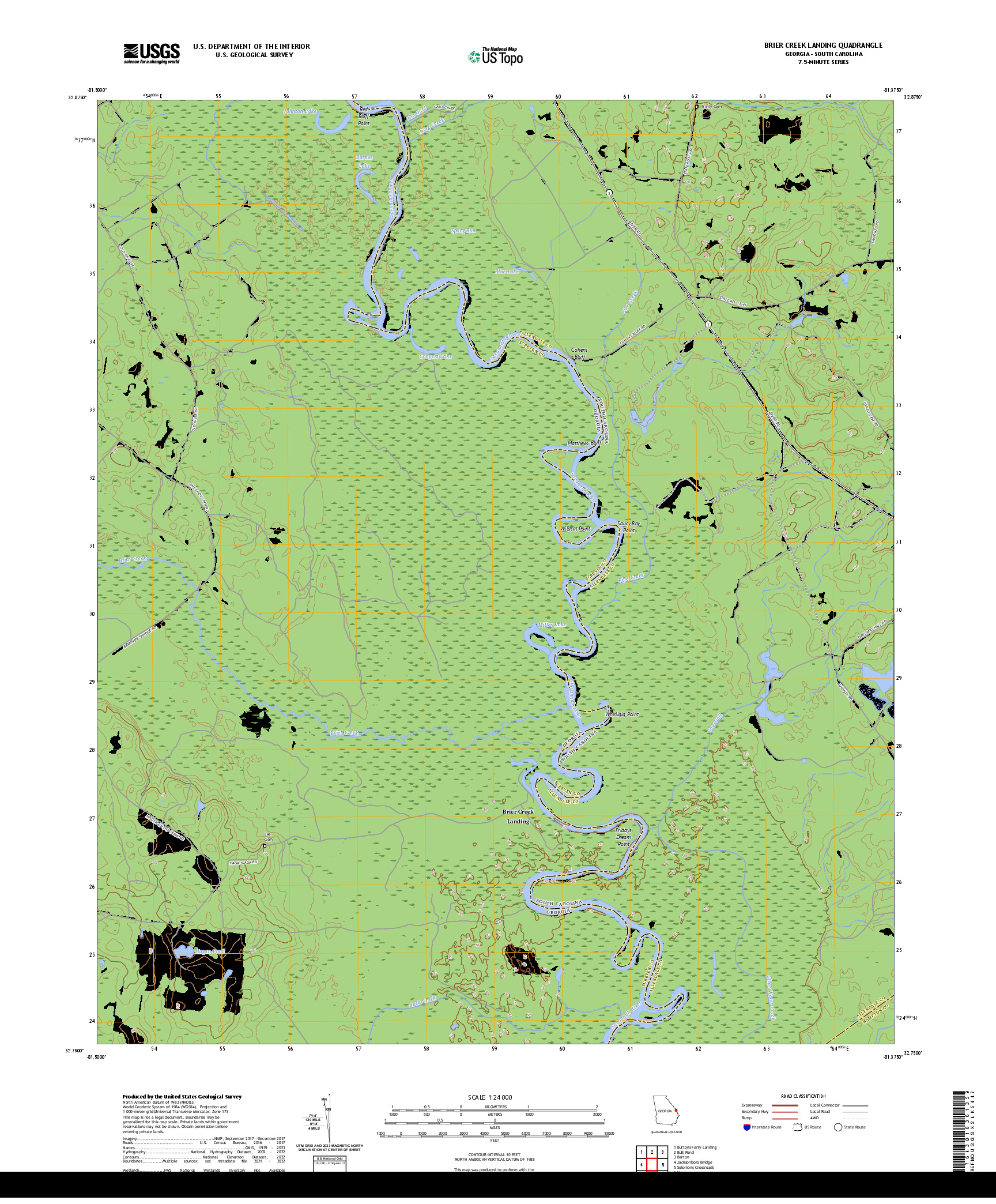 US TOPO 7.5-MINUTE MAP FOR BRIER CREEK LANDING, GA,SC