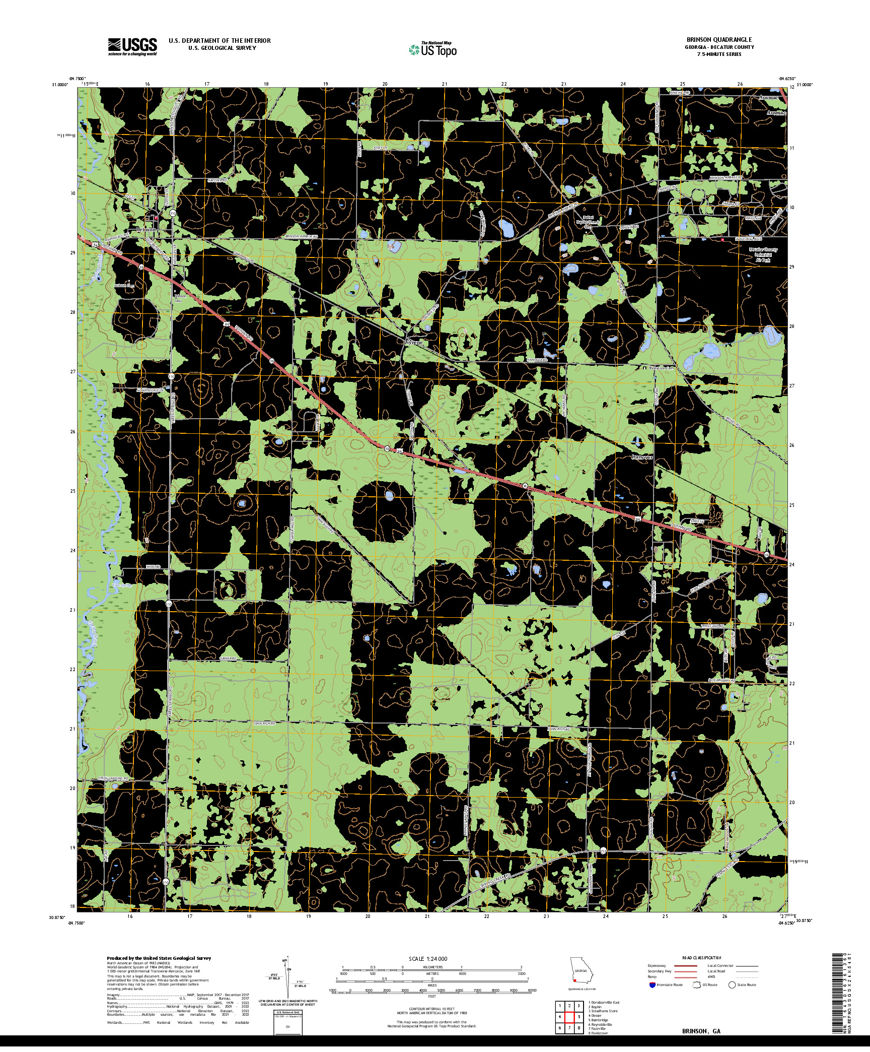 US TOPO 7.5-MINUTE MAP FOR BRINSON, GA