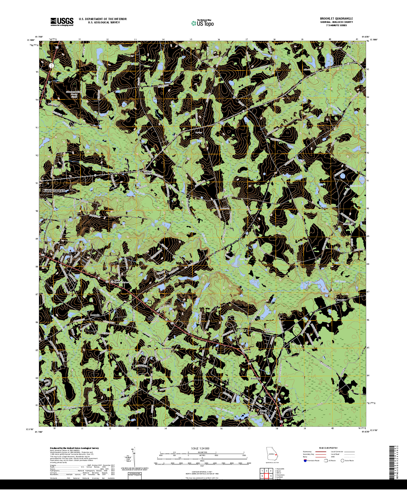 US TOPO 7.5-MINUTE MAP FOR BROOKLET, GA