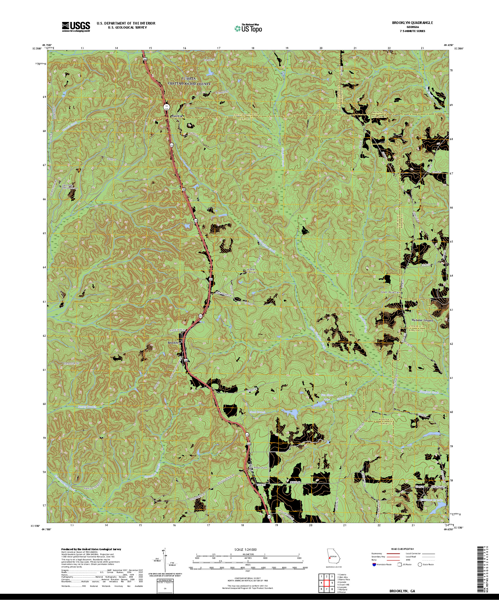 US TOPO 7.5-MINUTE MAP FOR BROOKLYN, GA